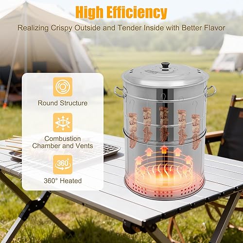 Miniatura 3 de Parrillas de carbón portátiles grandes verticales de carbón con 50 pinchos, parrilla de barbacoa de carbón inoxidable, barril de barbacoa de 360° al