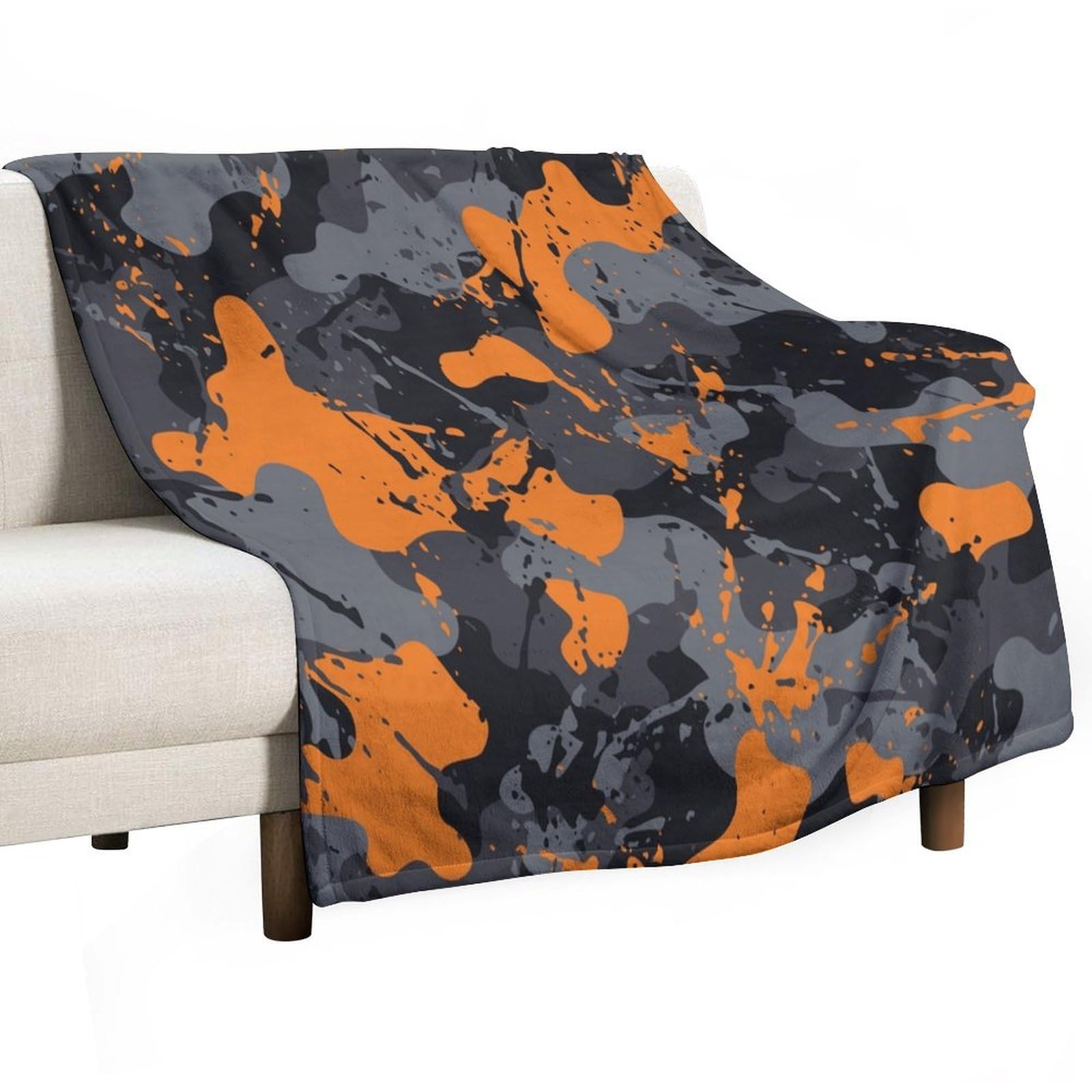 Camouflage Throw Blanket Teens Camo Curtains Kids Boys Girls Colorful Orange Black Grey for Bed Sofa Super Soft Cozy Shaggy Blanket for Trave and Camping 60"x80"