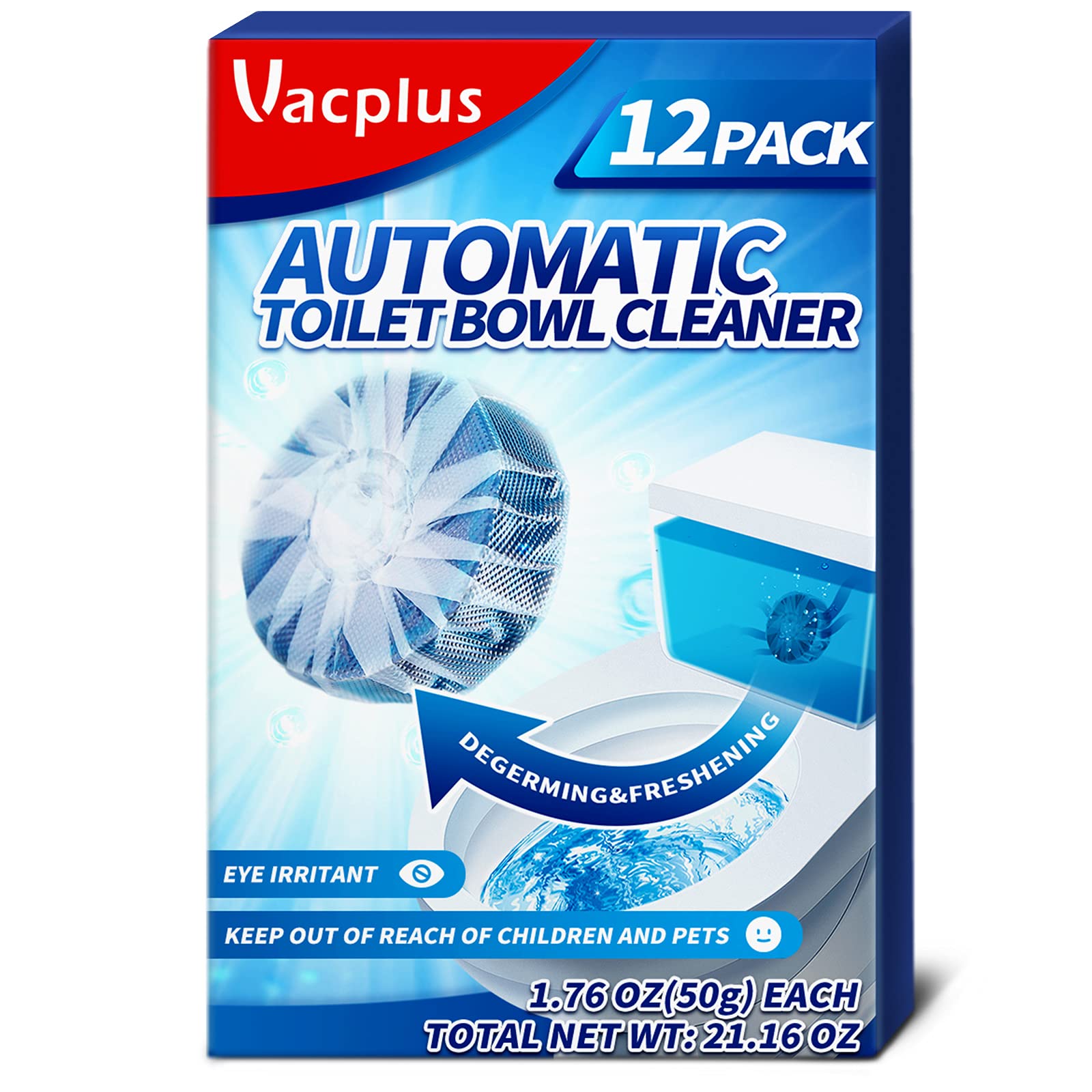Vacplus Toilet Bowl Cleaner Tablets 12 Pcs Automatic Toilet Bowl