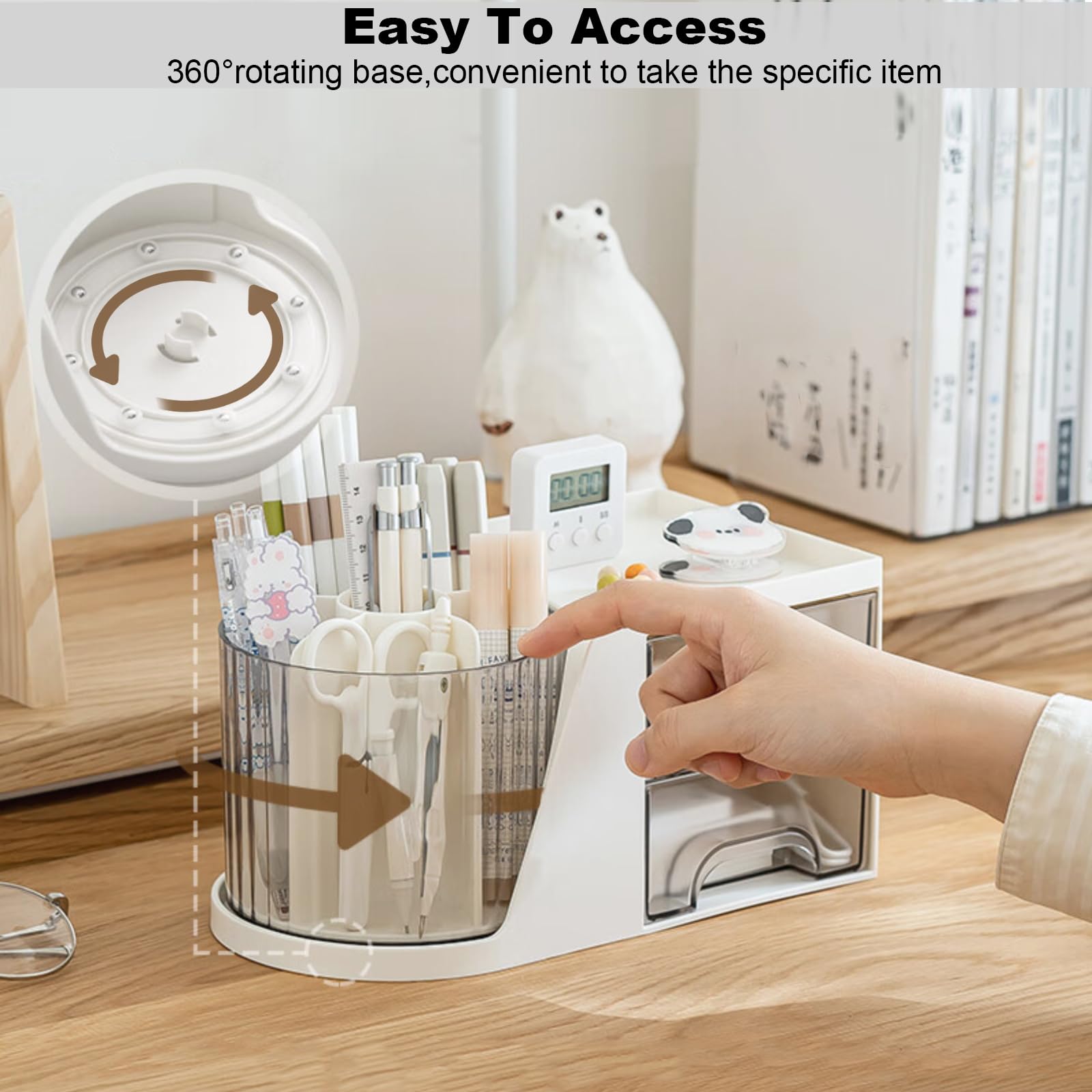 Marte Vanci Desk Organiser with Drawers, Tidy Caddy with Rotating Pen Holder - Image 4
