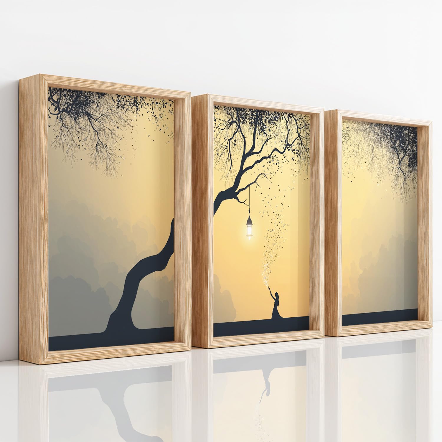 Set di 3 stampe artistiche da parete con sagoma fantasy, con albero ragazza principessa, immagini estetiche romantiche per soggiorno, giardino, corridoio, ufficio, galleria, grande stampa su tela (40