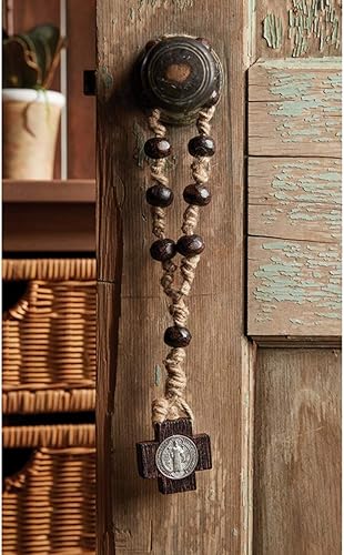 Miniatura 4 de Christian Brands Catholic Rosario para puerta, cordón de yute de macramé con cuentas y medalla de plata antigua, 12 pulgadas de largo, San Benito