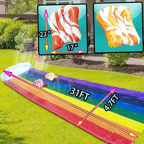 Miniatura 4 de 31f Slip Splash y tobogán acuático para niños y adultos, césped, patio trasero, al aire libre, Sprint carreras, toboganes acuáticos inflables con