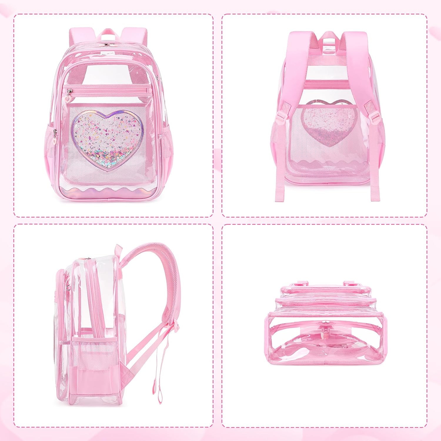 Clear Backpack, Heavy Duty Thick TPU Clear Bookbag, Transparent Bookbag Stadium Events, See Through Large Ergonomic Backpack for School Kids Girls Women Travel Security College Concert, Pink - Image 7