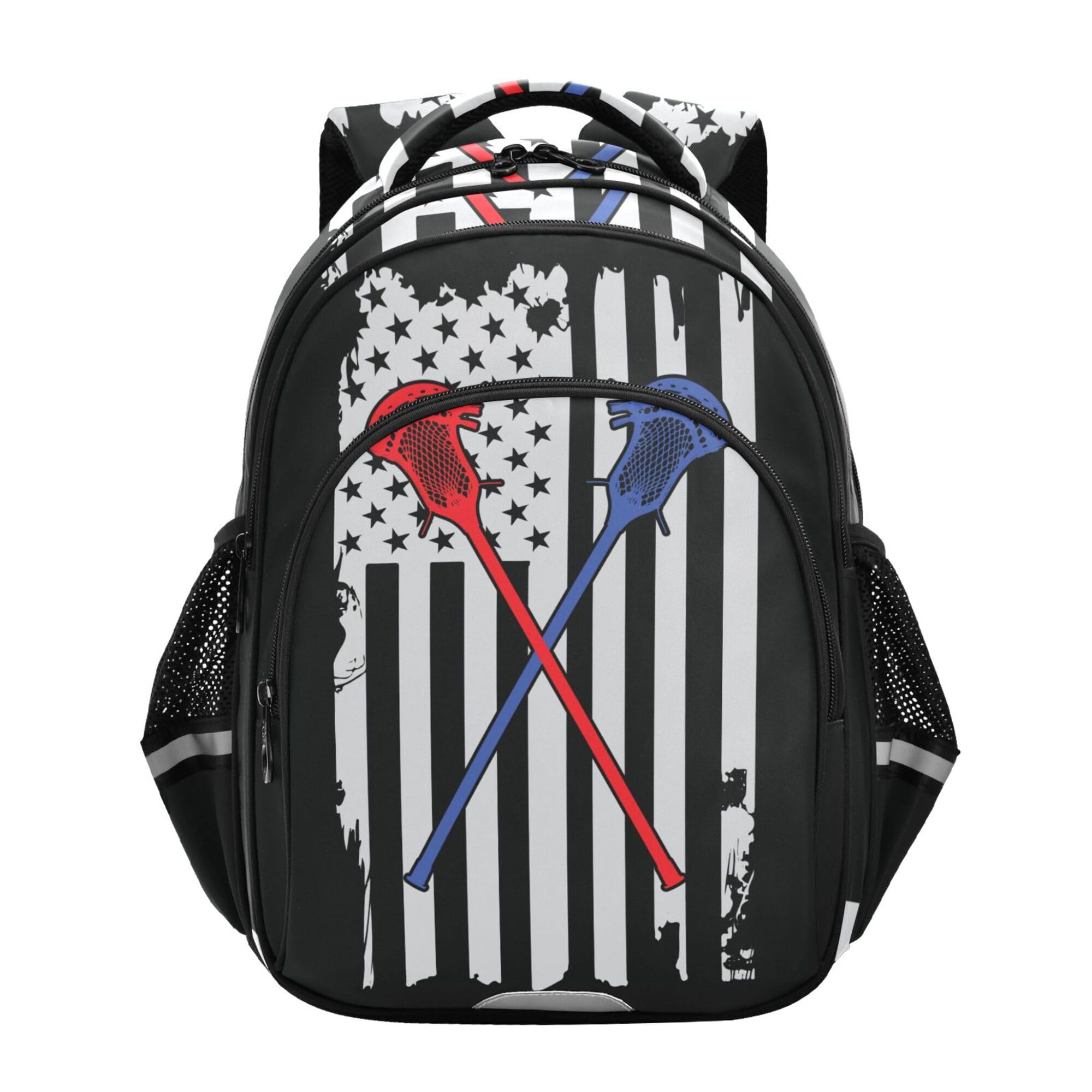 Glaphy American Flag with Lacrosse Hockey Backpack for School Study Book Bag Laptop Backpack Work Travel Computer Bags