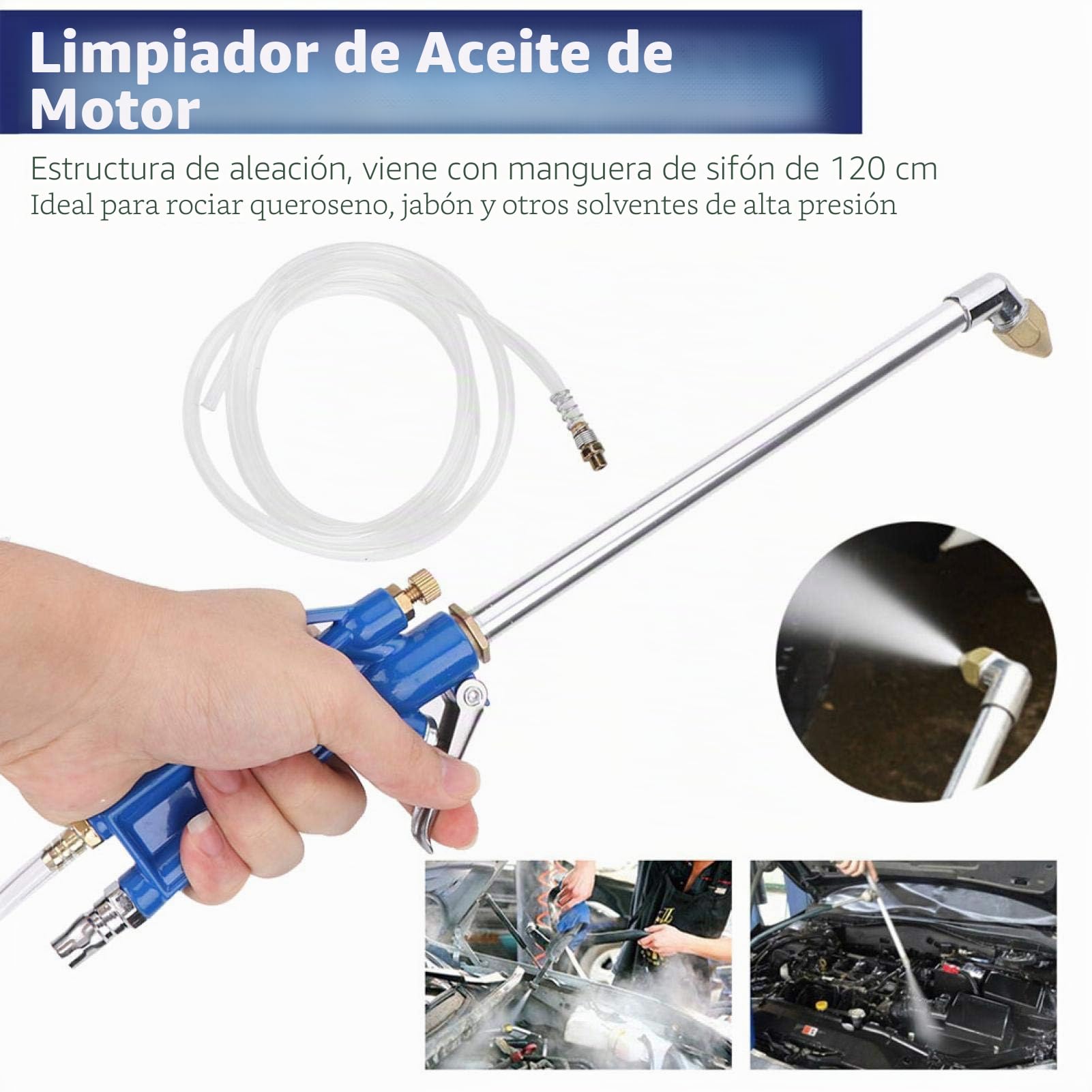 Pistola de pulverización de disolvente de sifón neumática de 40 cm, pistola de limpieza de chorro de agua de sifón con boquilla de latón y manguera de 1,2 m