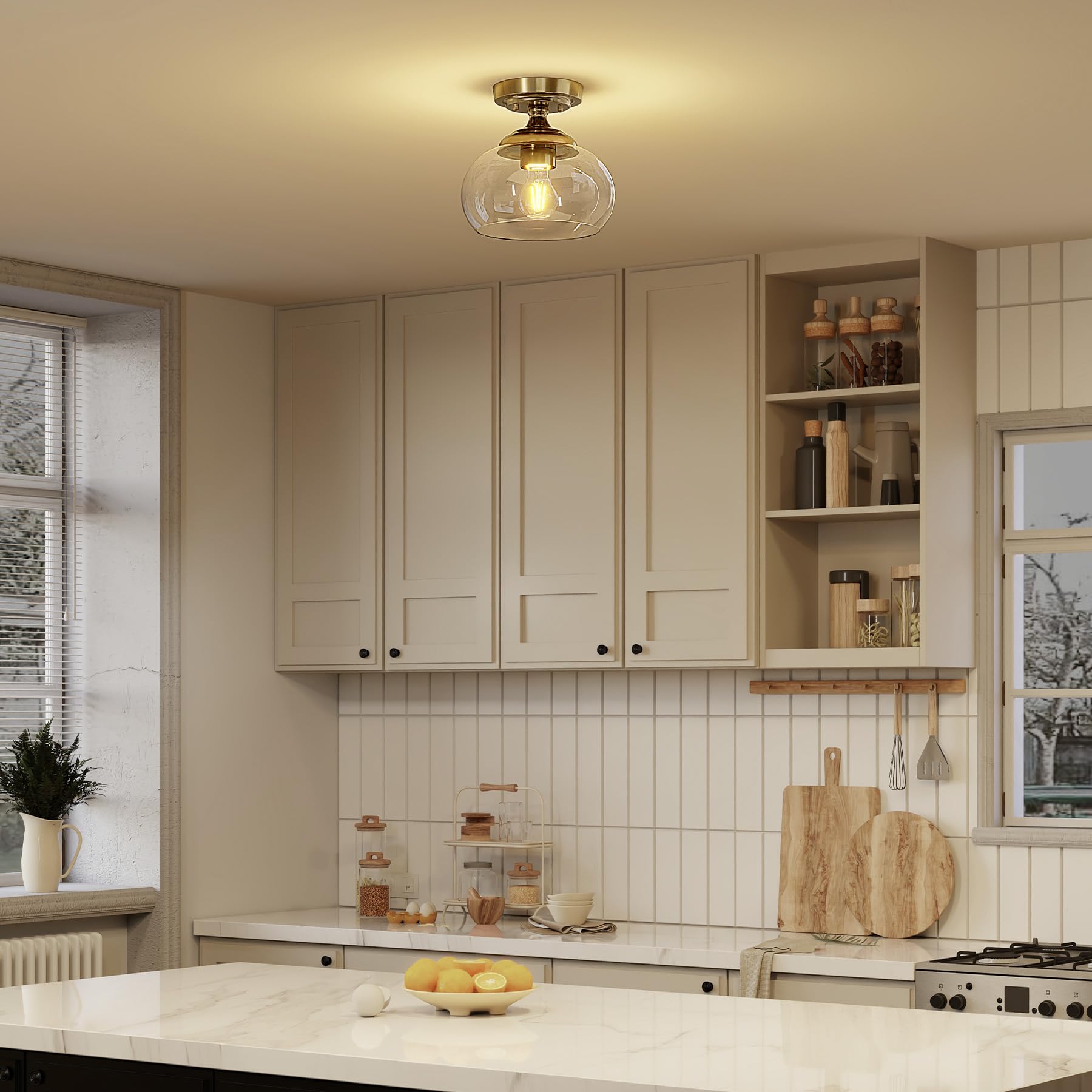 Lámpara de techo industrial semiempotrada, lámpara de techo de 8.3 pulgadas con pantalla de vidrio transparente, iluminación de granja para pasillo, cocina, dormitorio, entrada, lámpara de 8