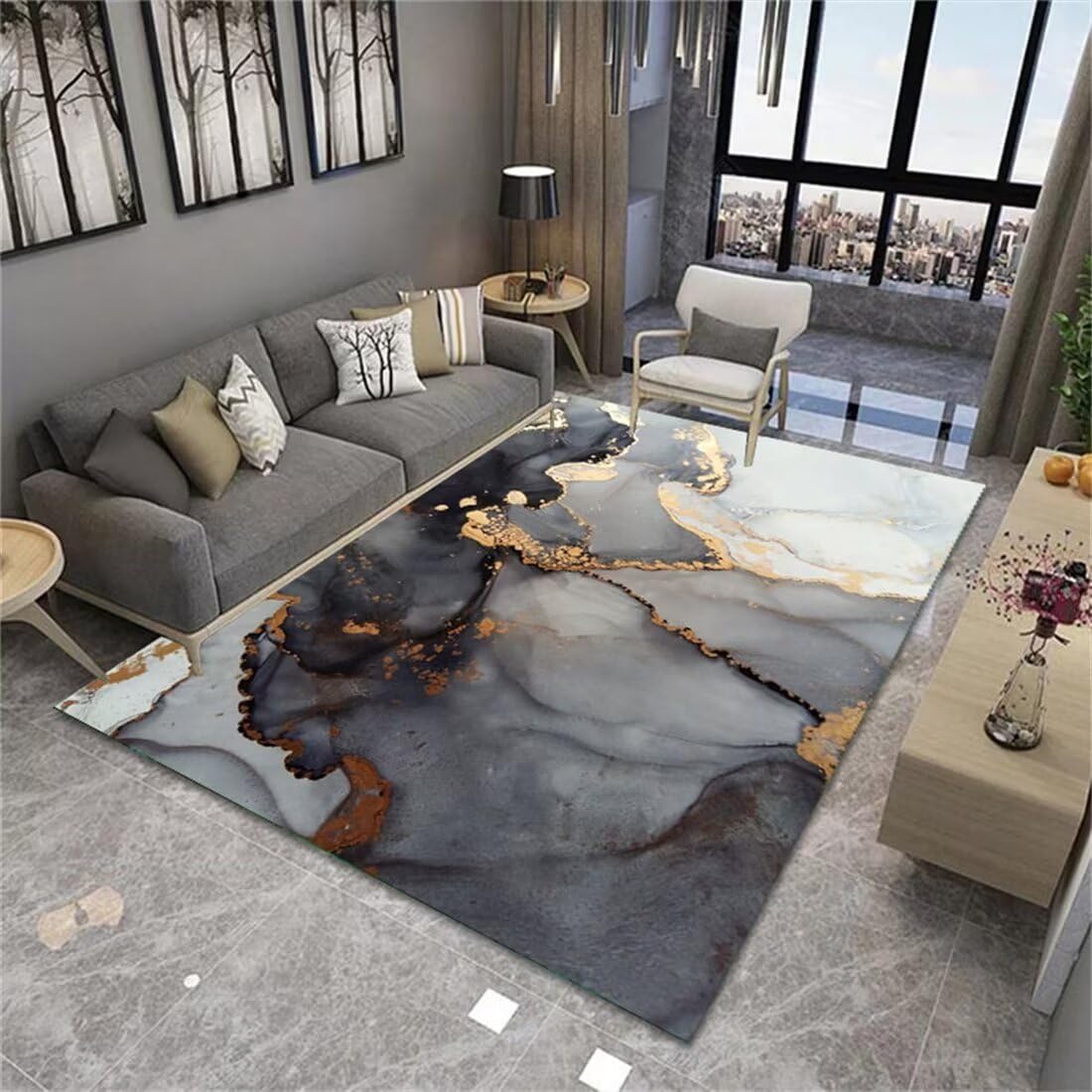 Tapis de chambre gris clair doux et sur mesure pour protéger le sol du salon