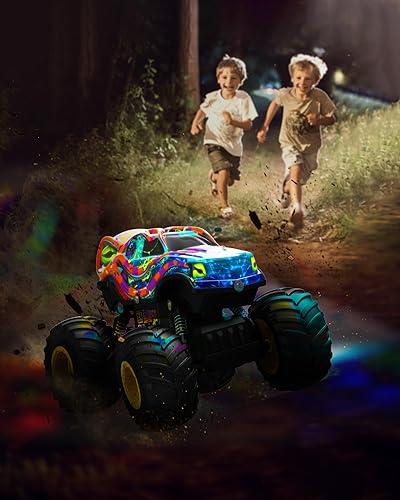 Miniatura 6 de Kraken Monster Truck - Auto a control remoto para niños de 4 a 8 años, escala 116 con luces LED, batería recargable de 1000 mAh, regalo de