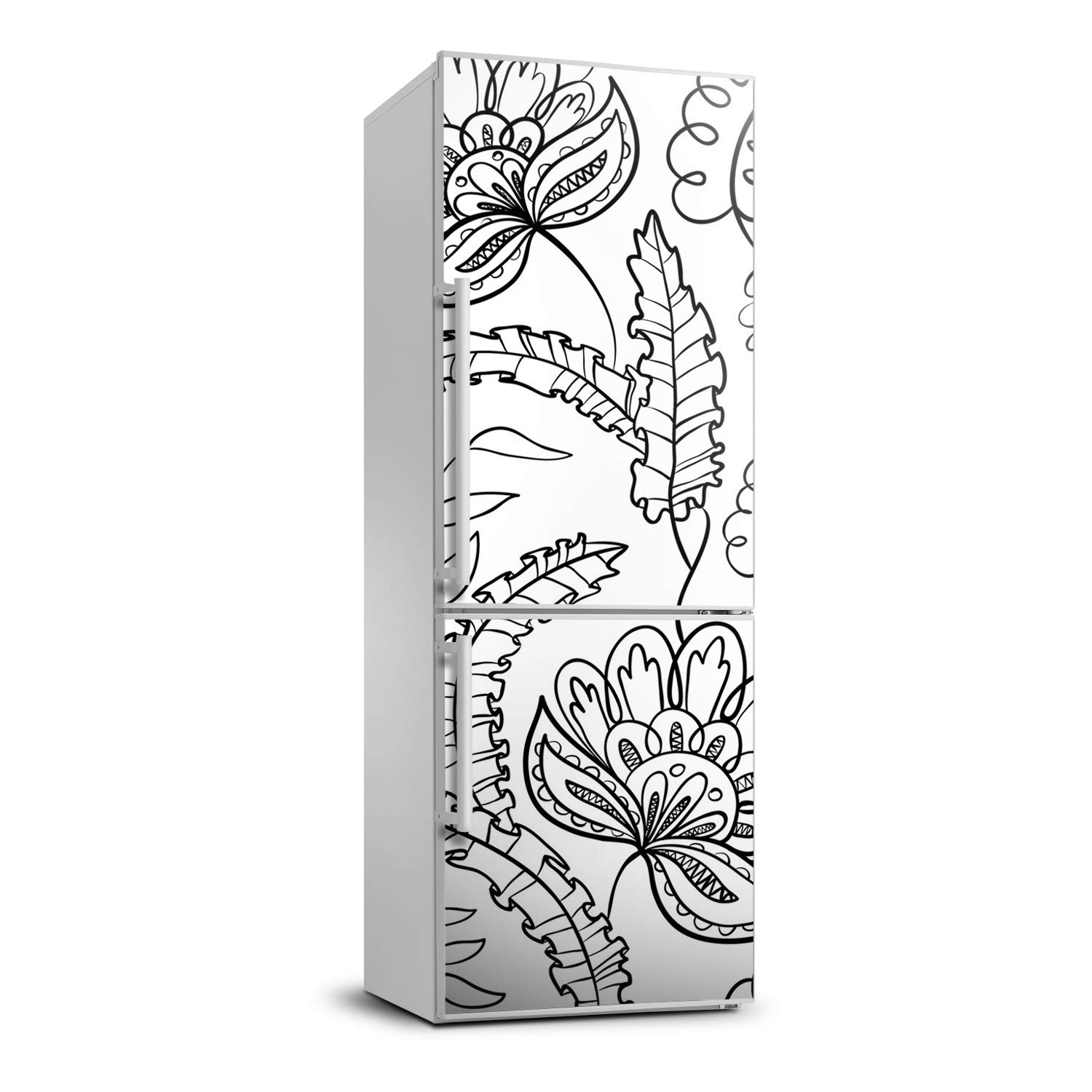 Sticker réfrigérateur zentangle autocollant frigo 70x190cm noir et blanc
