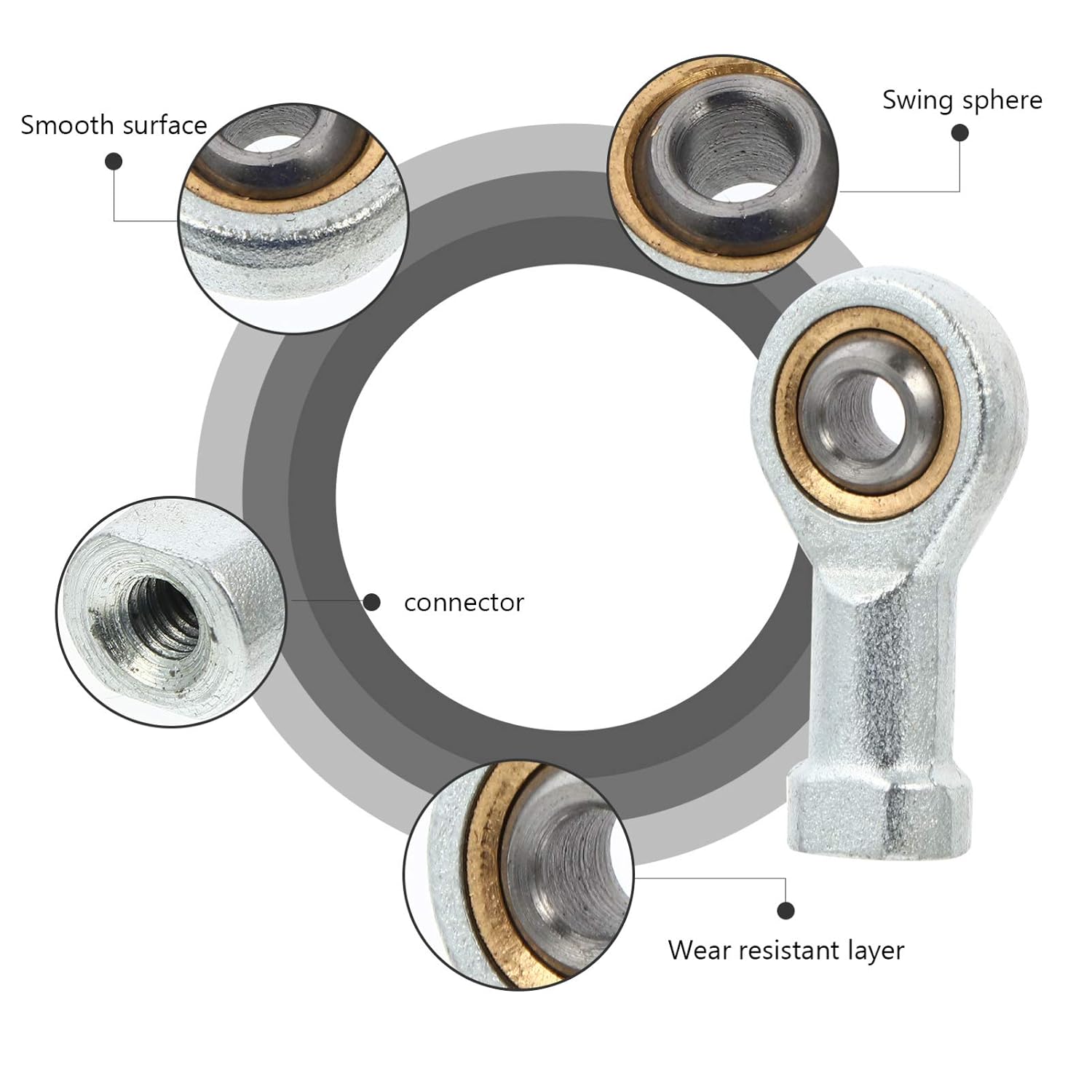 4pcs Self Lubricating Right Hand Rod End Bearing for Mechanical Equipment Female Economy Design Excellent Load-Bearing Performance