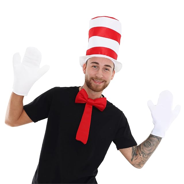 ILoveFancyDress - Disfraz tamaño adulto de gato con sombrero a rayas rojas y blancas + guantes blancos…