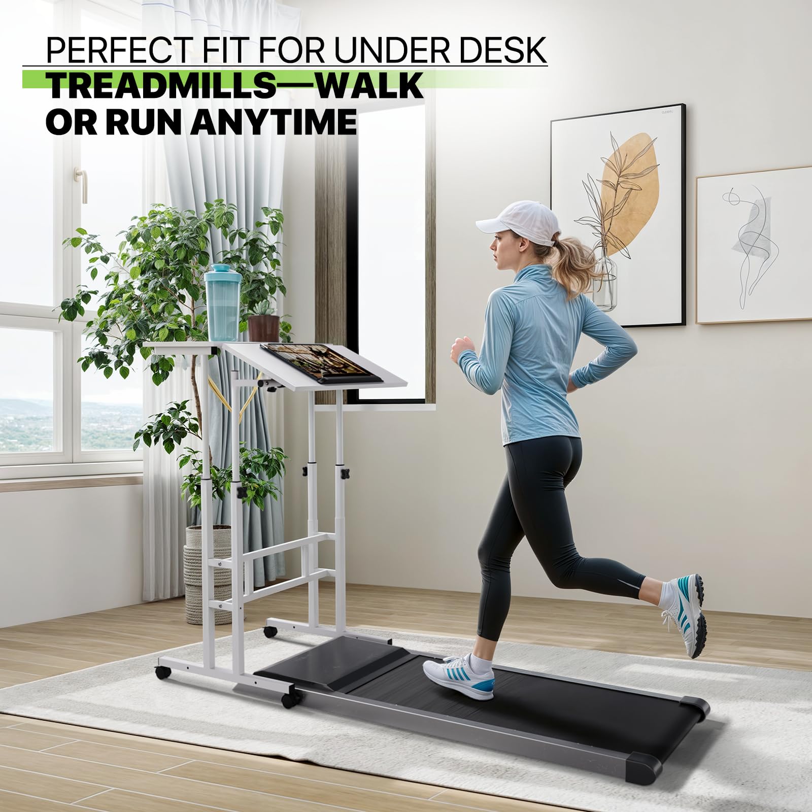 Magshion Standing Desk with Wheels 28-46 Heights Adjustable Sit to Stand Up Mobile Computer Table with Keyboard Tray — view 5