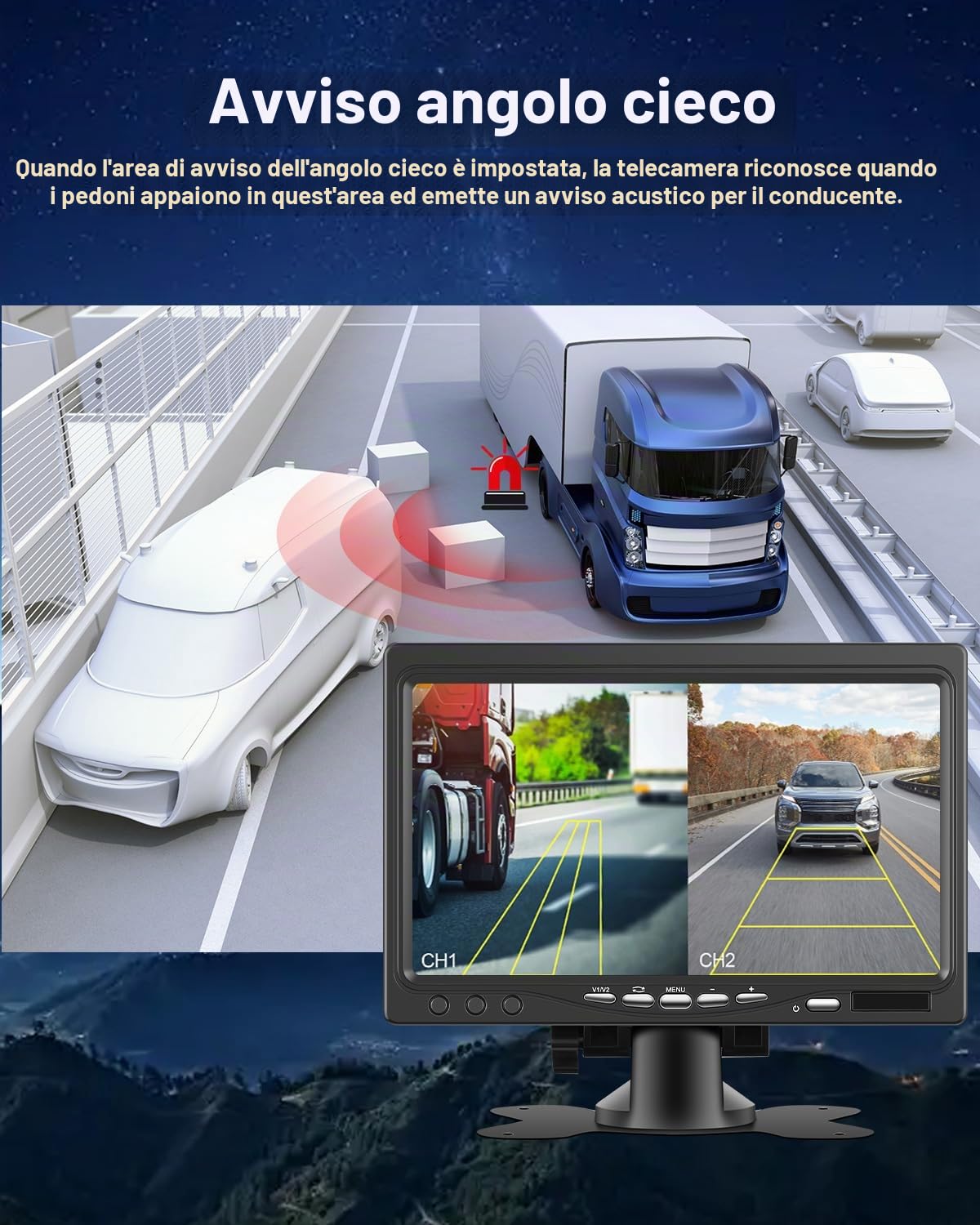 NHOPEEW Kit Telecamera di Backup con Monitor da 7 pollici - Telecamera di backup 1080P Supporto IP69 impermeabile/Super visione notturna - Kit monitor per camion/autobus/rimorchi/camper
