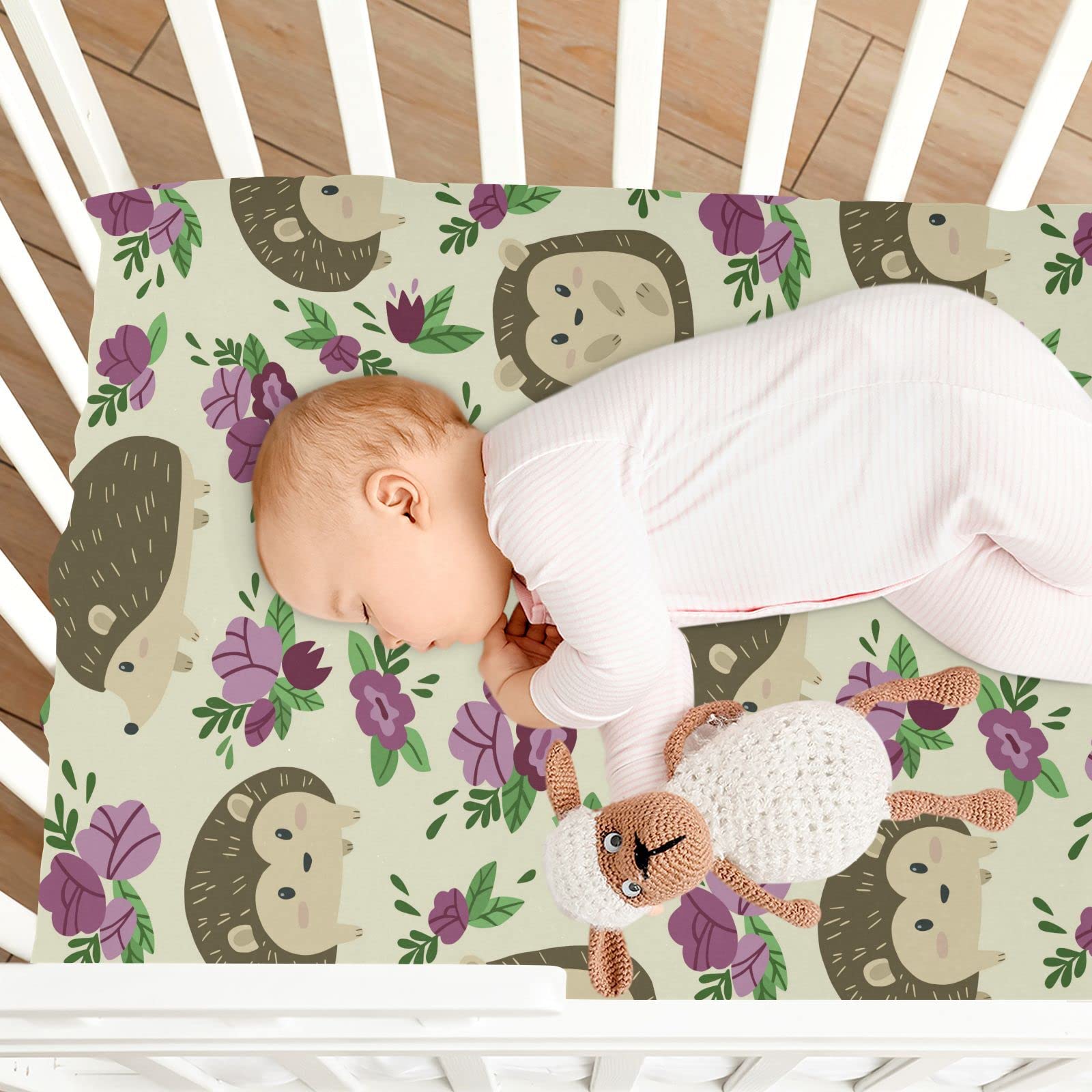 Spannbettlaken für Kinderbett, Bettlaken, niedliches Igel, weich, atmungsaktiv, pflegeleicht, Spannbetttuch für Babybett und Kinderbetten