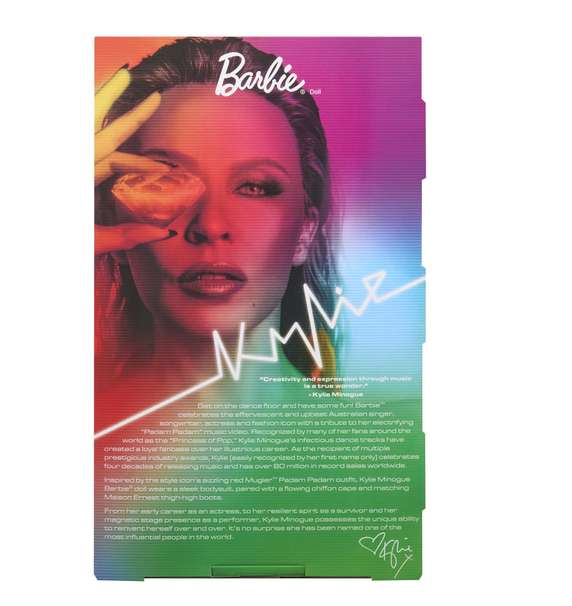 Barbie Signature Music Series Kylie Minogue Lalka kolekcjonerska, punkty ruchu, stylizacja z teledysku „Padam Padam”, czerwony kombinezon, fanów i kolekcjonerów, JBJ39