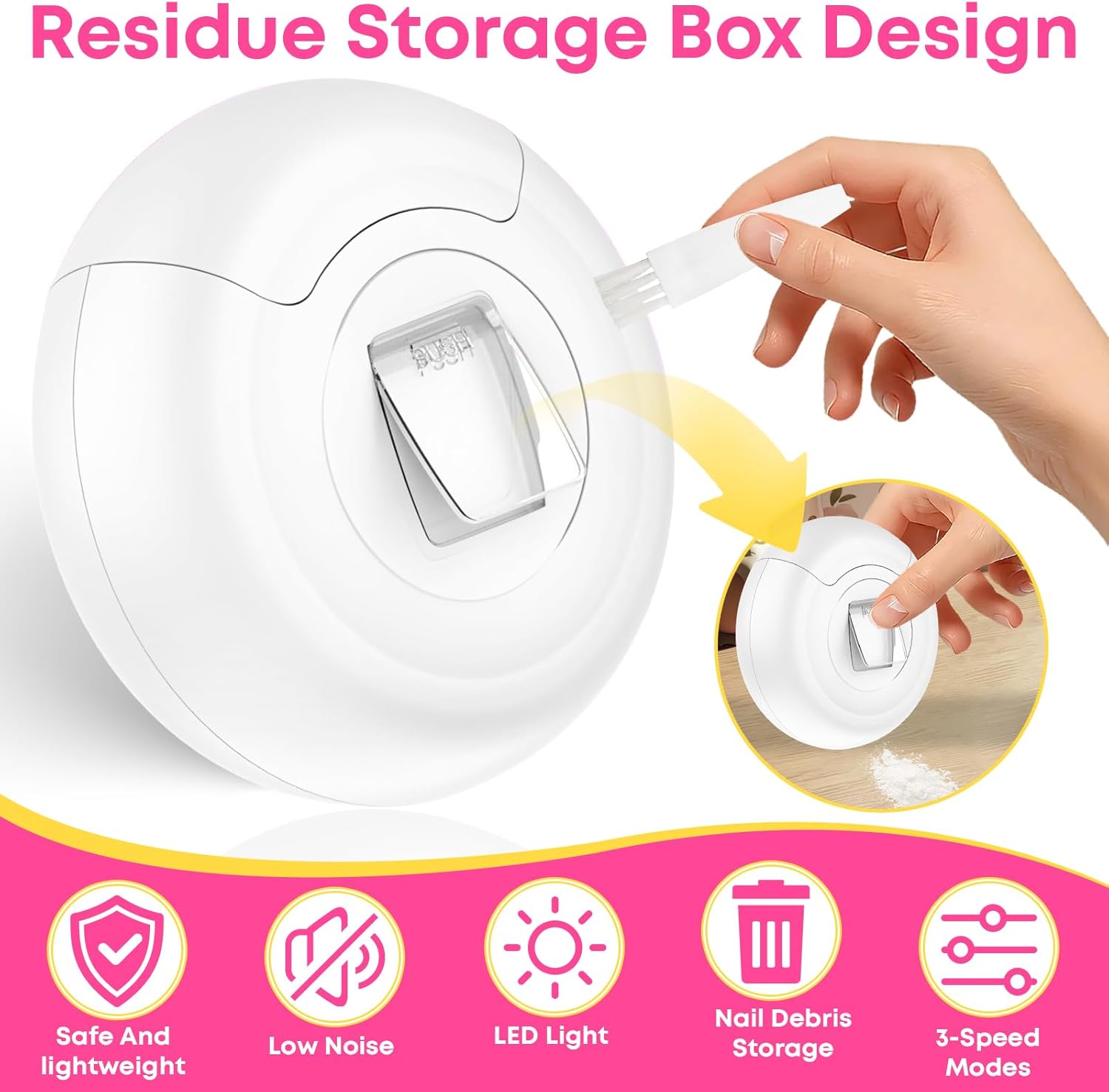 3-in-1 Electric Nail Clipper for Adults & Seniors, 3 Speeds Automatic Nail Clipper & Trimmer with LED Light 360° Rotation Fingernail Clipper with Polisher Rechargeable Nail File for Thick Nails 1.2mm