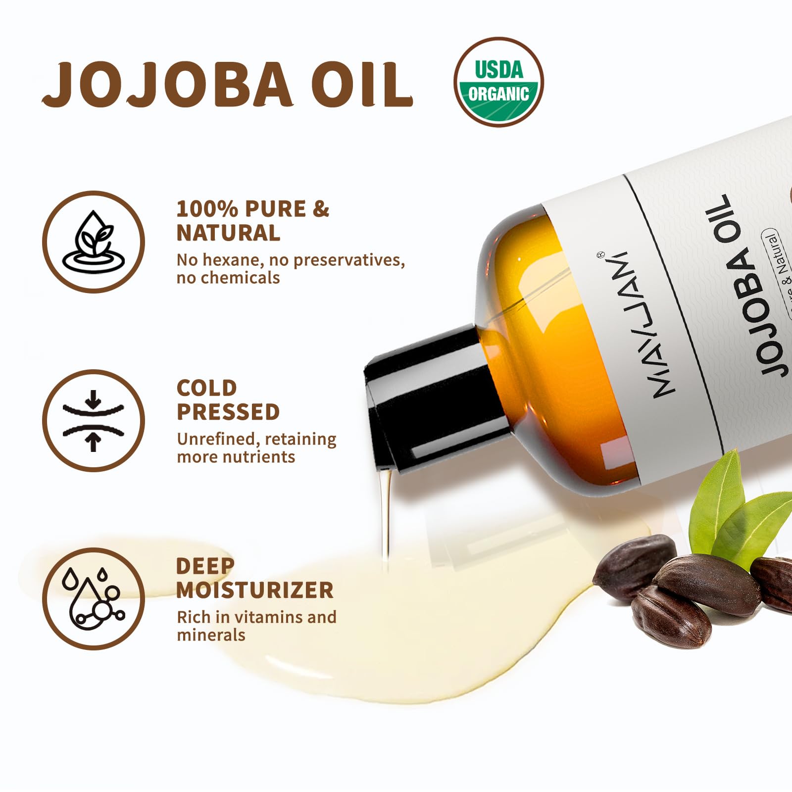 MAYJAM Organic Jojoba Oil, Cold Pressed Unrefined Natural Hair Growth Oil, 473ML, for Hair Face Body, Ear Stretch, Nails - Image 2