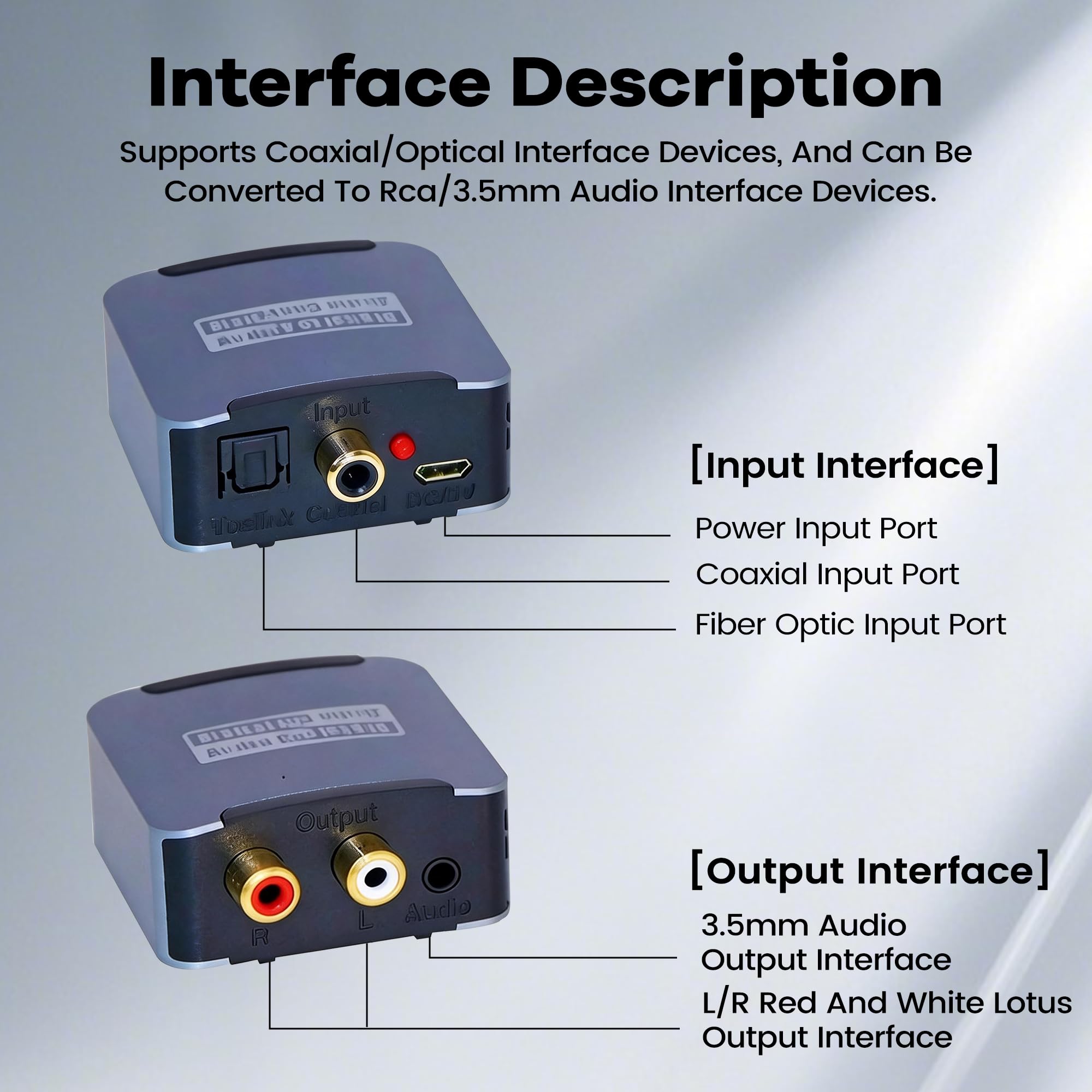 Analog Audio Converter Coaxial Digital/Optical SPDIF zu RCA L/R / 3.5mm Analog Audio Converter für PS4, TV, Blu Ray Player,etc.