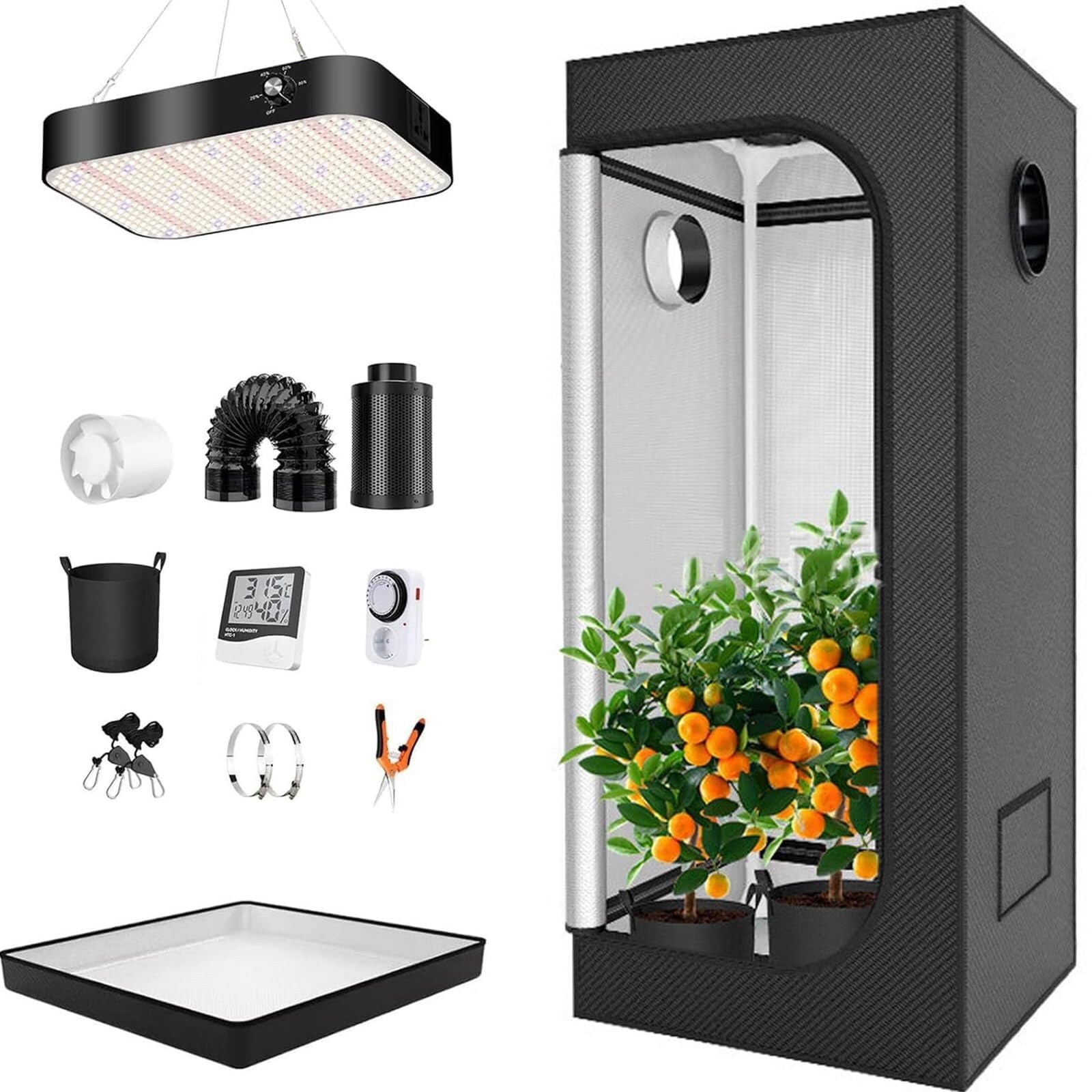 Kit de tienda de cultivo interior con luz LED de espectro completo, sistema hidropónico completo para verduras y plantas, 40 x 40 x 120 cm, fácil de montar para jardinería interior