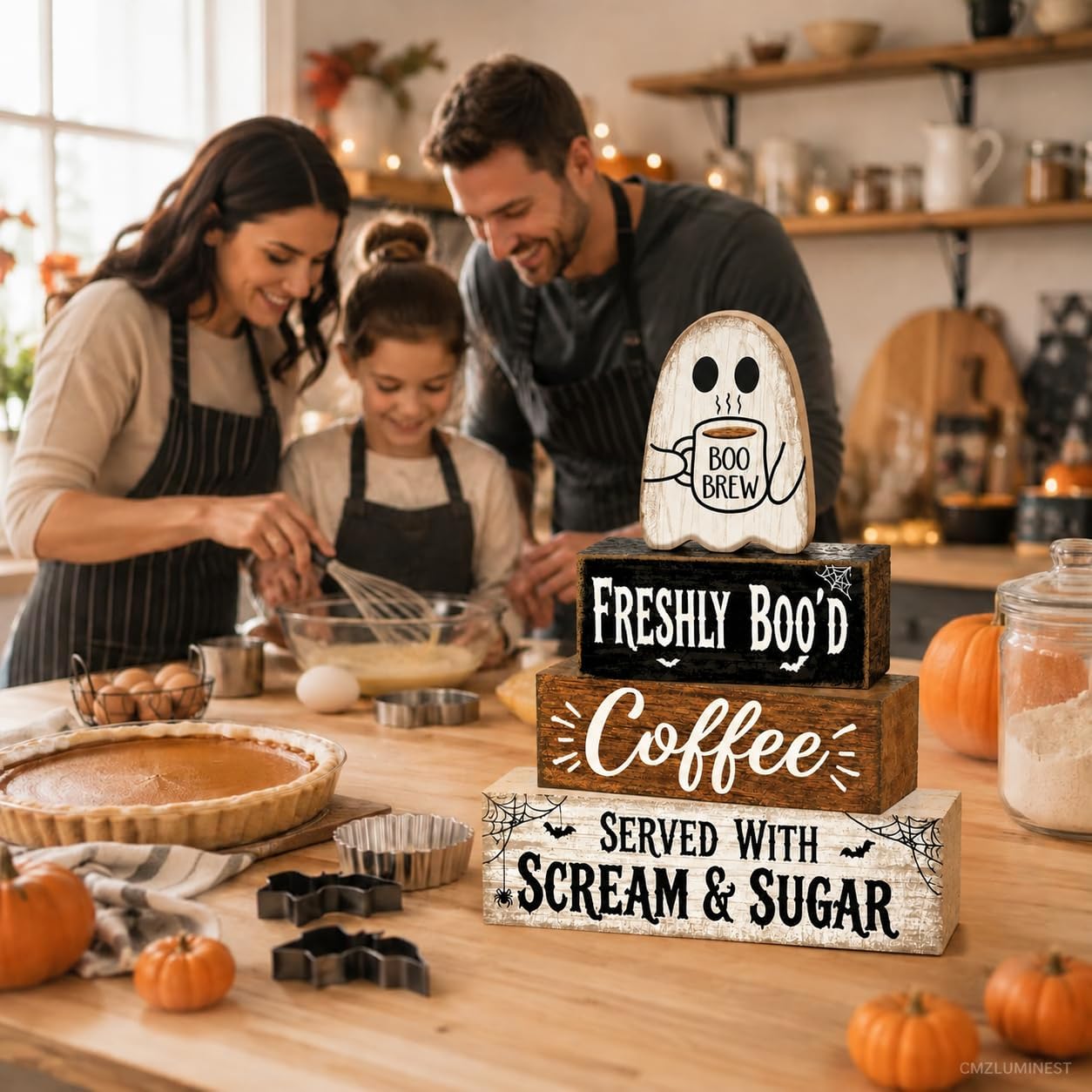 Halloween Decorations Indoor Wooden Cute Ghost Kitchen Coffee Bar Decor