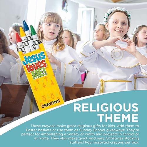 Miniatura 5 de Fun Express Jesus Loves Me - Crayones religiosos, 24 paquetes con 4 crayones cada uno, iglesia, escuela dominical y regalos