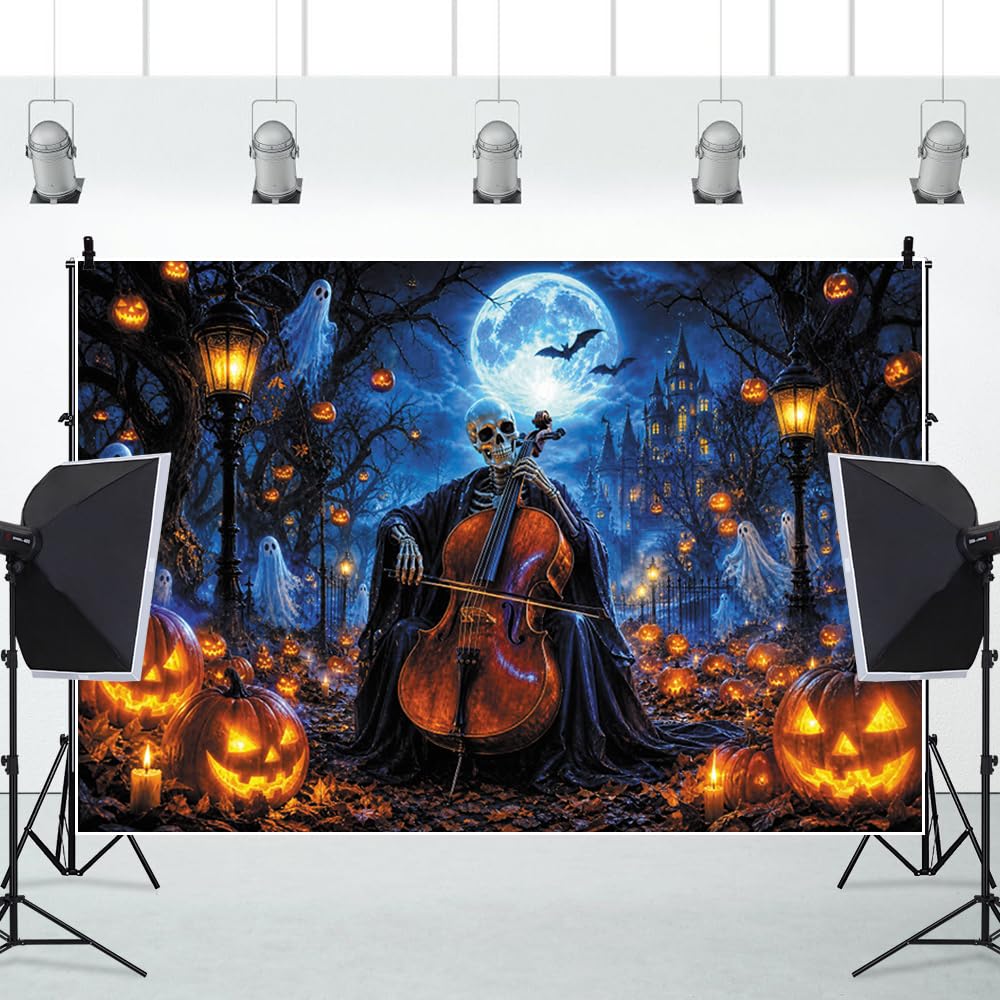3 x 2,5 m szczęśliwe tło Halloween, solo, wiolonczela, śmieszny baner fotograficzny, świecąca latarnia Jack dynia, retro, światło uliczne z niebieskim i ciemnym klimatem, dekoracja tła na