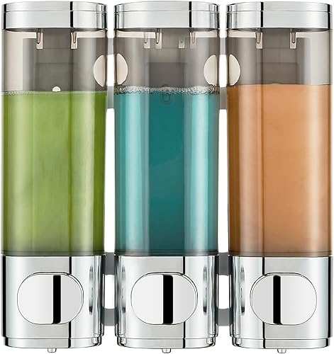 Pollock Shower Shampoo and Conditioner Dispenser, 3 Chamber No Drill Body Wash Dispenser for Bathroom, Large Cámara cromada 3,Negro 3 Cámara,Cámara