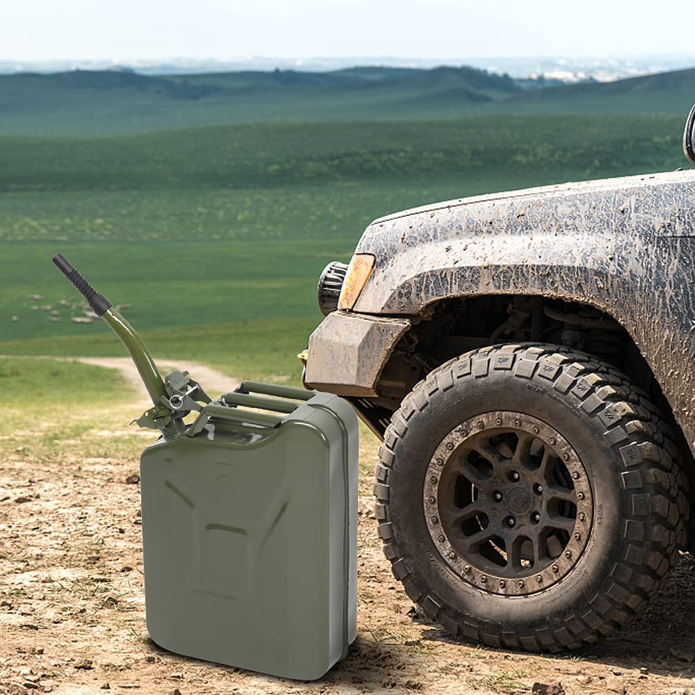 LEADZM Bidon Essence Jerrican Professionnel 20L en Métal avec Bec Verseur - Bidon Carburant Portable pour Diesel, Kérosène, Gazoline (Vert)