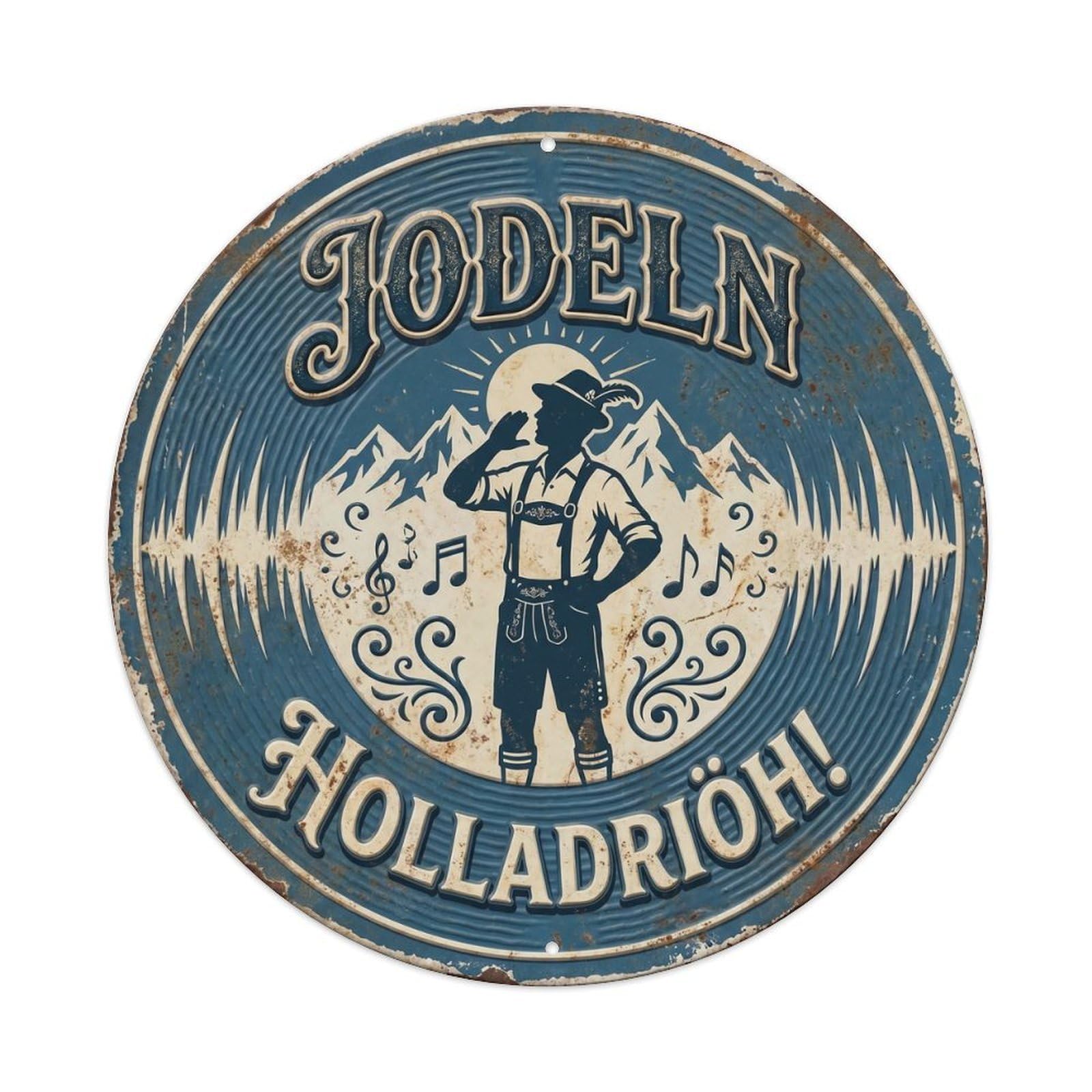 Vintage Bar Style Jodeln Traditional Alpine Yodel Metal Tin Sign Plaque Wall Decor for Cafe, Club, Garden Round Metal Poster 8x8Inch