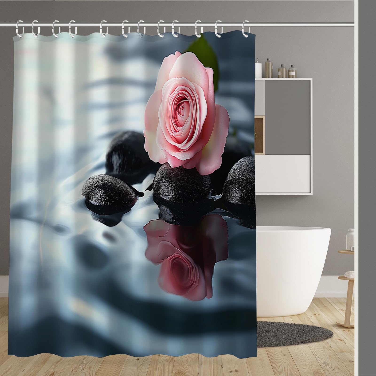 Rideau de douche 180x180cm galets roses imperméable