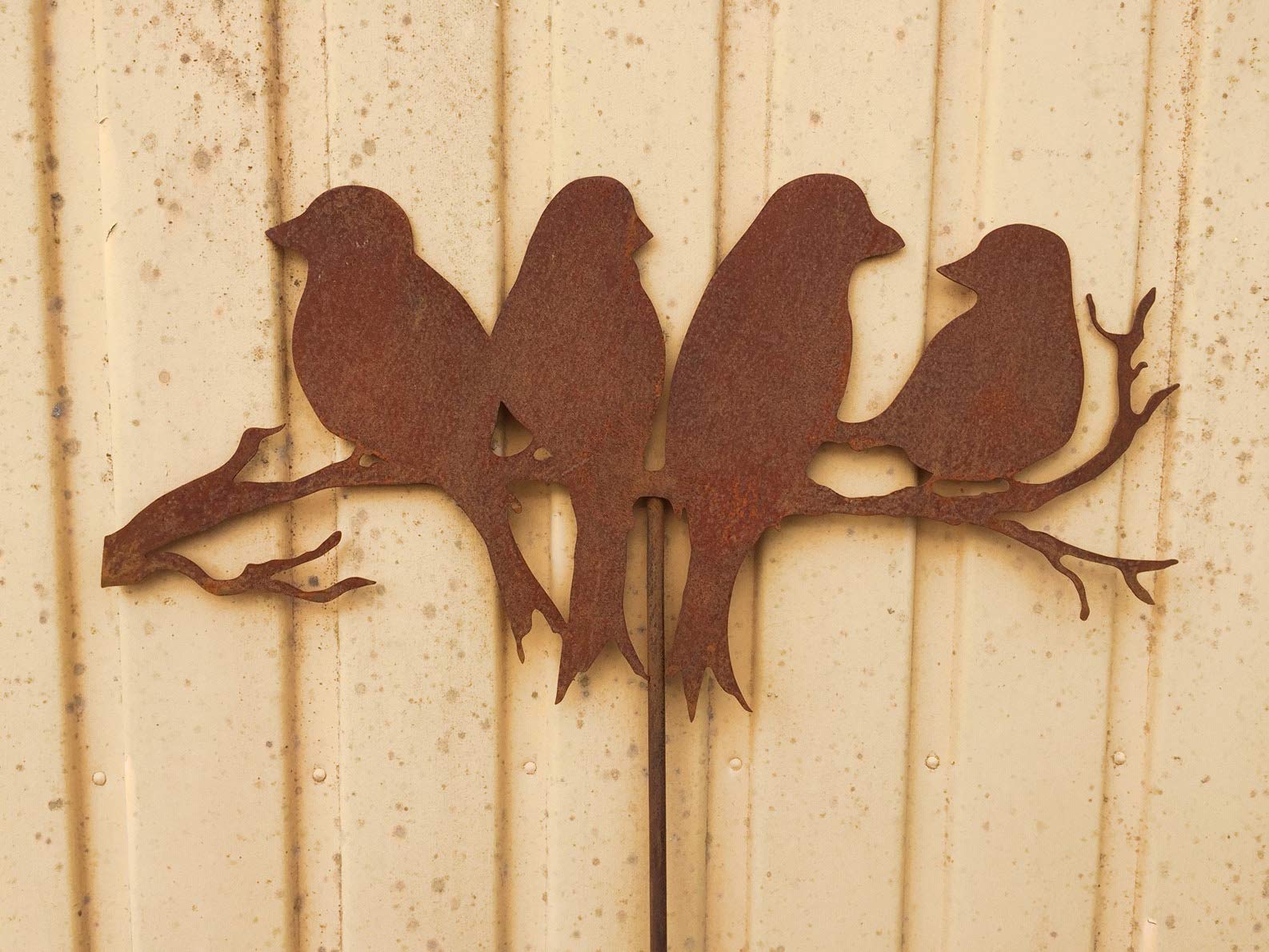 Gartenstecker '4 Vögel Auf Zweig' – Edelrost, Ca. 50x26cm, Gesamthöhe 115cm