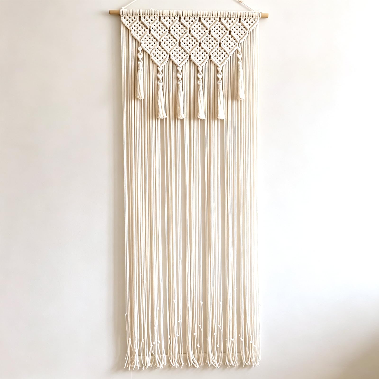 NIYATA Gran tapicería bohemia, beige, estilo bohemio, 65 x 200 cm, cortina de puerta, cortina de ventana, cortina de macramé