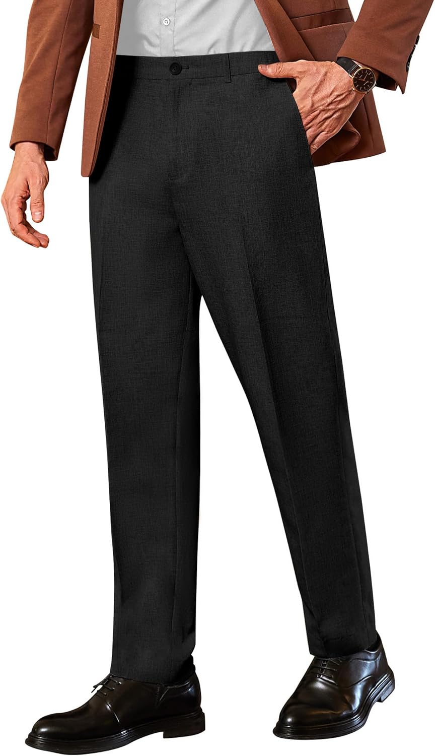 COOFANDY Men Classic Fit Dress Pant Casual Flat Front Pant Expandable Waist Suit Pant at Amazon