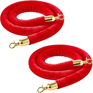VEVOR 2 Pcs Red Velvet Stanchion Ropes, 5 ft Crowd Control Stanchion Red Velvet Ropes with Gold Hooks, Post Queue Barrier Carpet Rope for Carpet Events Movie Theaters Grand Openings Hotels Party