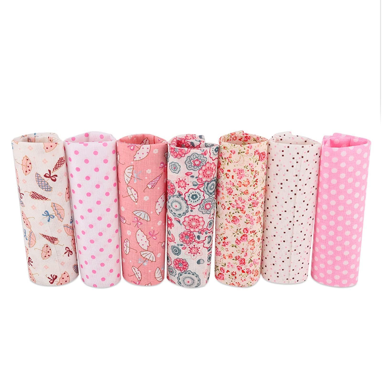 Cotton Craft Fabric Bundles Patchwork,7Pcs 19.69×19.69in Cotton Fabric for Sewing Fat Quarter Quilting Patchwork Pink Printed Squares Bundle Quilting for DIY Art Sewing Craft