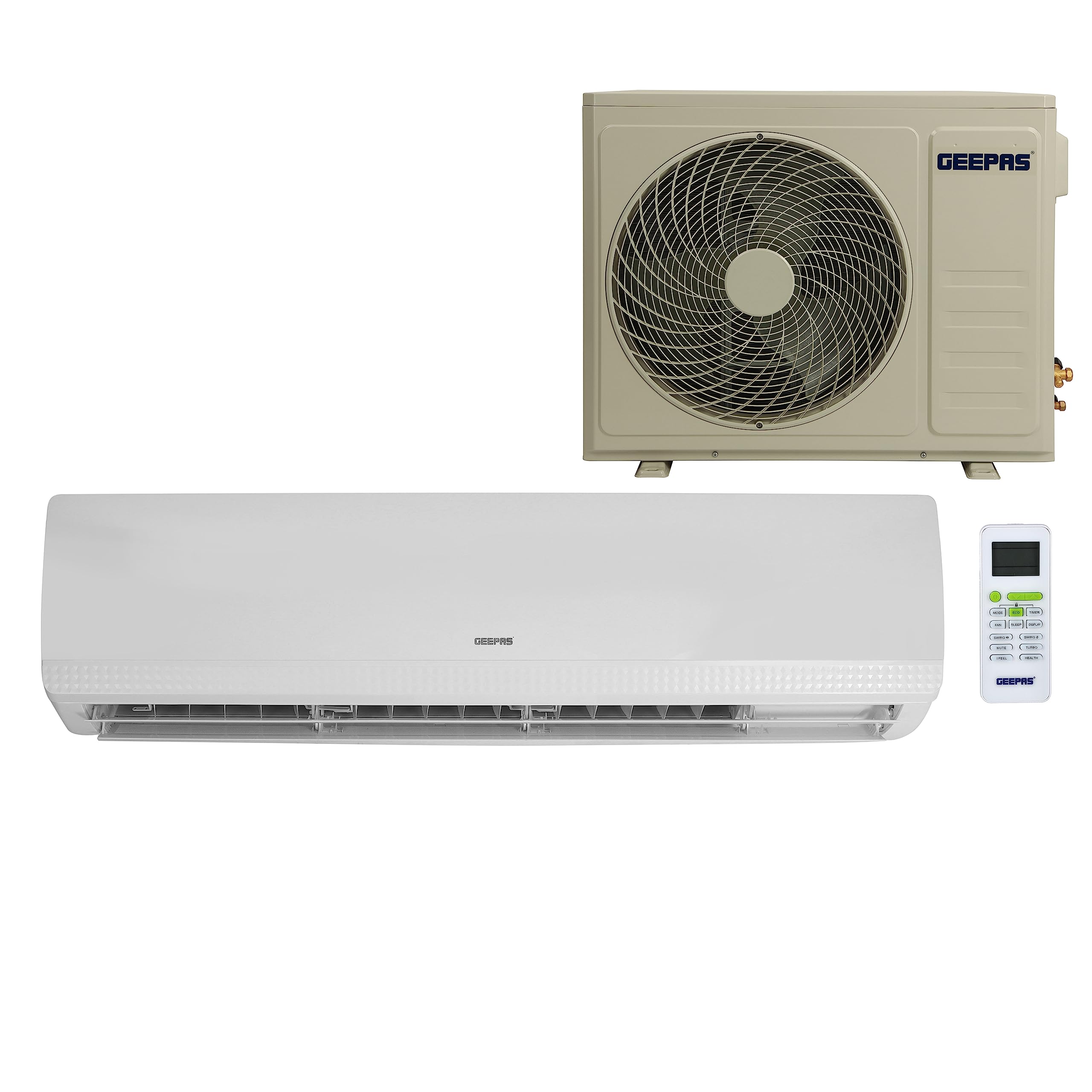 Geepas Split Type Air Conditioner - Ergonomic Design with Led Display | Multiple Speed, Turbo Cooling & Auto Restart | Washable Filter | 18000 BTU | 18000 BTU | 1 Year Manufacturer Warranty