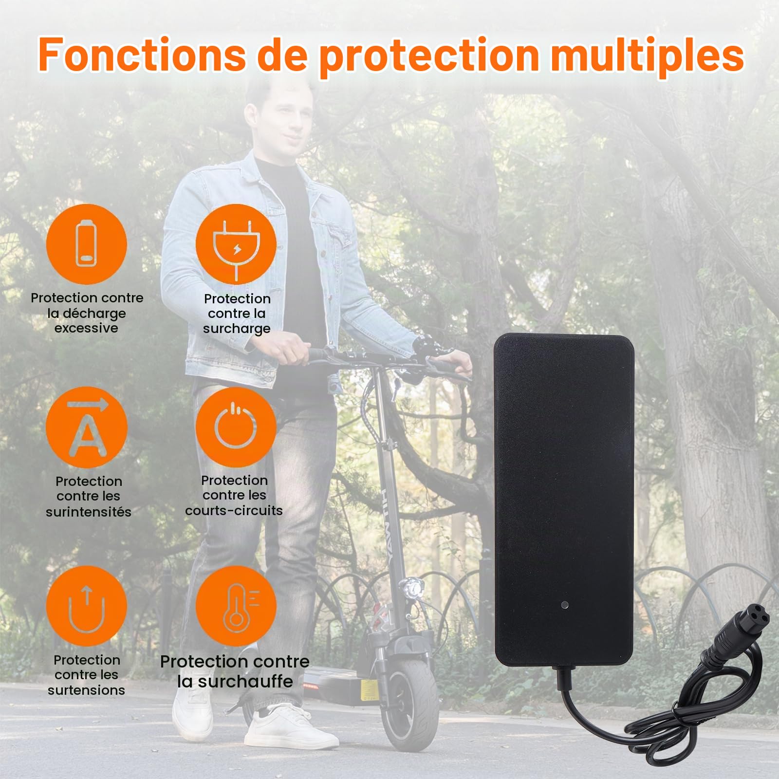 Chargeur de Scooter électrique 54.6V 2A, Compatibilité avec Kugoo M4/M4 Pro/Hitway H5/H5 Pro/UrbanGlide/JOYOR/Speedway/Urbetter/Kaabo, pour Chargeur de Lithium 48 V, Connecteur 3 Broches 12 mm