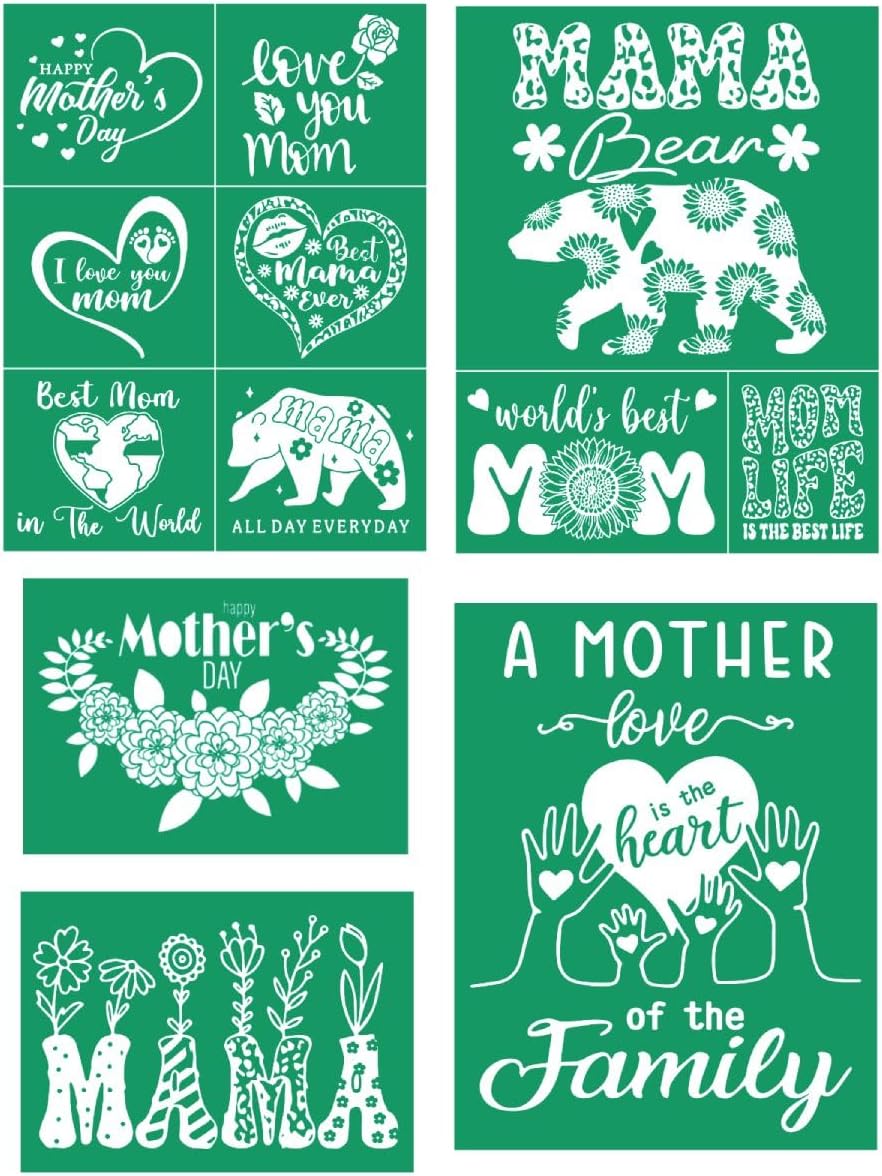 DGAGA 5PCS Mother Silk Screen Stencils,Mesh Transfers Screen Printing Stencil Reusable Screen Stencils for Craft,Fabric,Self Adhesive Stencil for Painting on Wood,DIY Gift for Women's Day