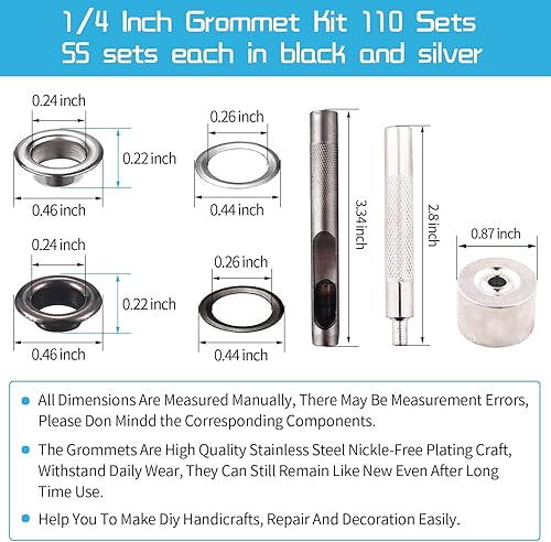Miniatura 2 de Kit de herramientas de ojales, juego de ojales de 14 de pulgada, juego de 110 ojales con 3 herramientas de instalación y 1 caja de almacenamiento,