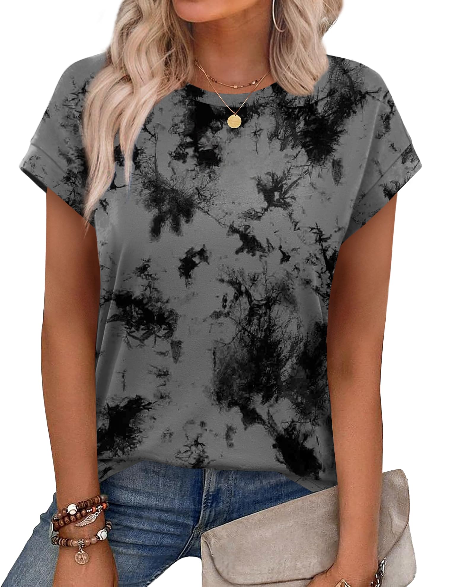 Aokosor Womens Summer Tops Floral Printed Short Capsleeve Shirts Crew Neck Cute Fashion Dressy Tunic Blouses for UK — view 12