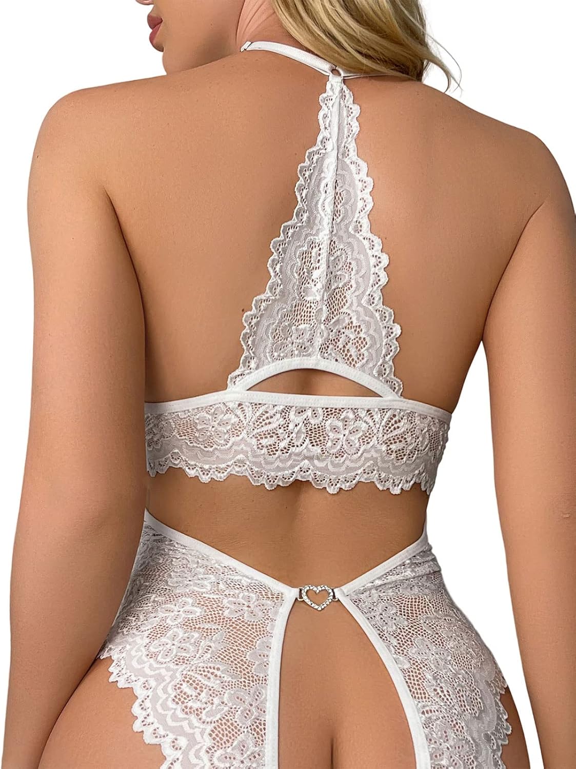 Women's Lace Bodysuit Sexy Teddy Lingerie Deep V Floral One Piece Babydoll Lingerie - Image 3