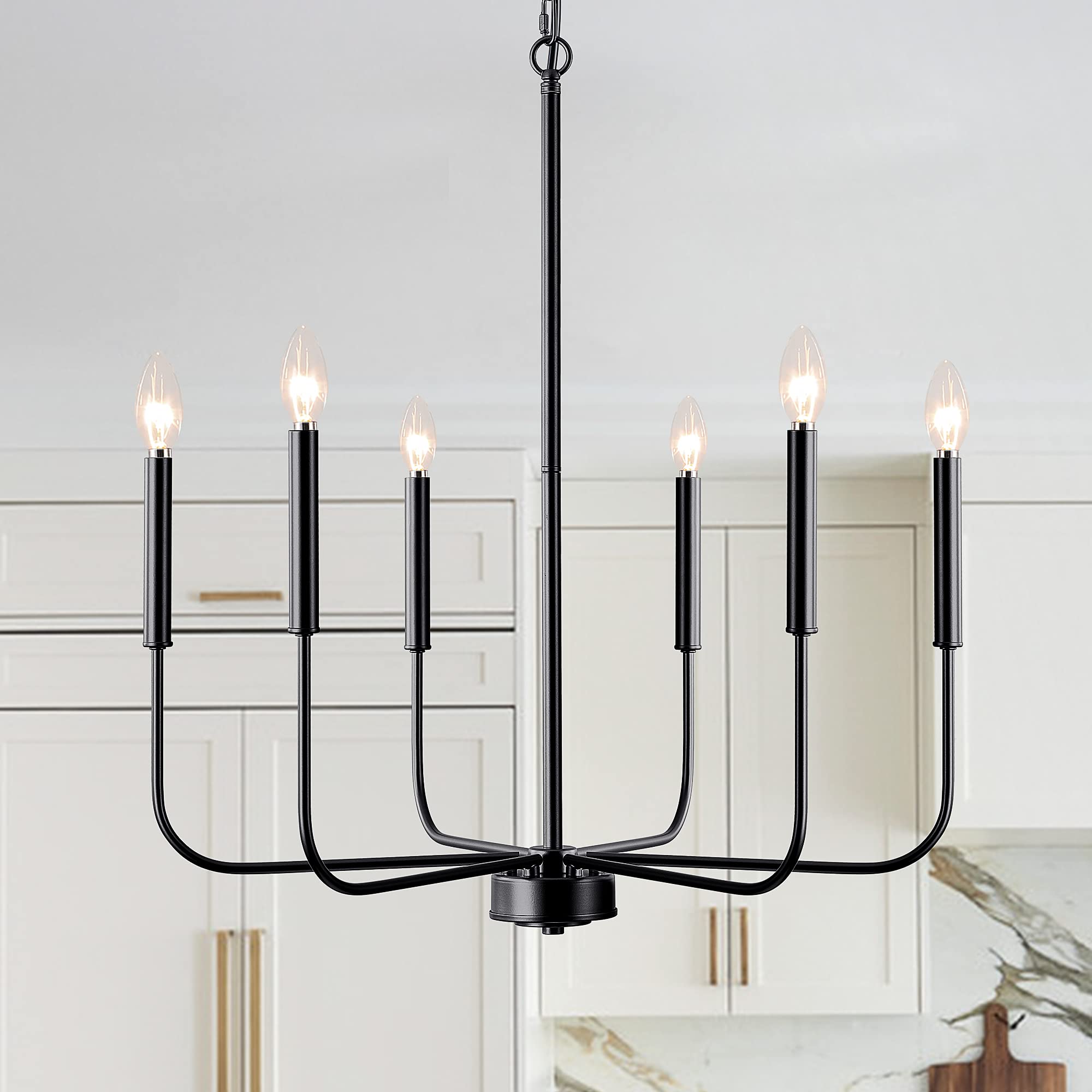 CWarmozy Matte Black Farmhouse Chandelier 6-Light Classic Candle ...
