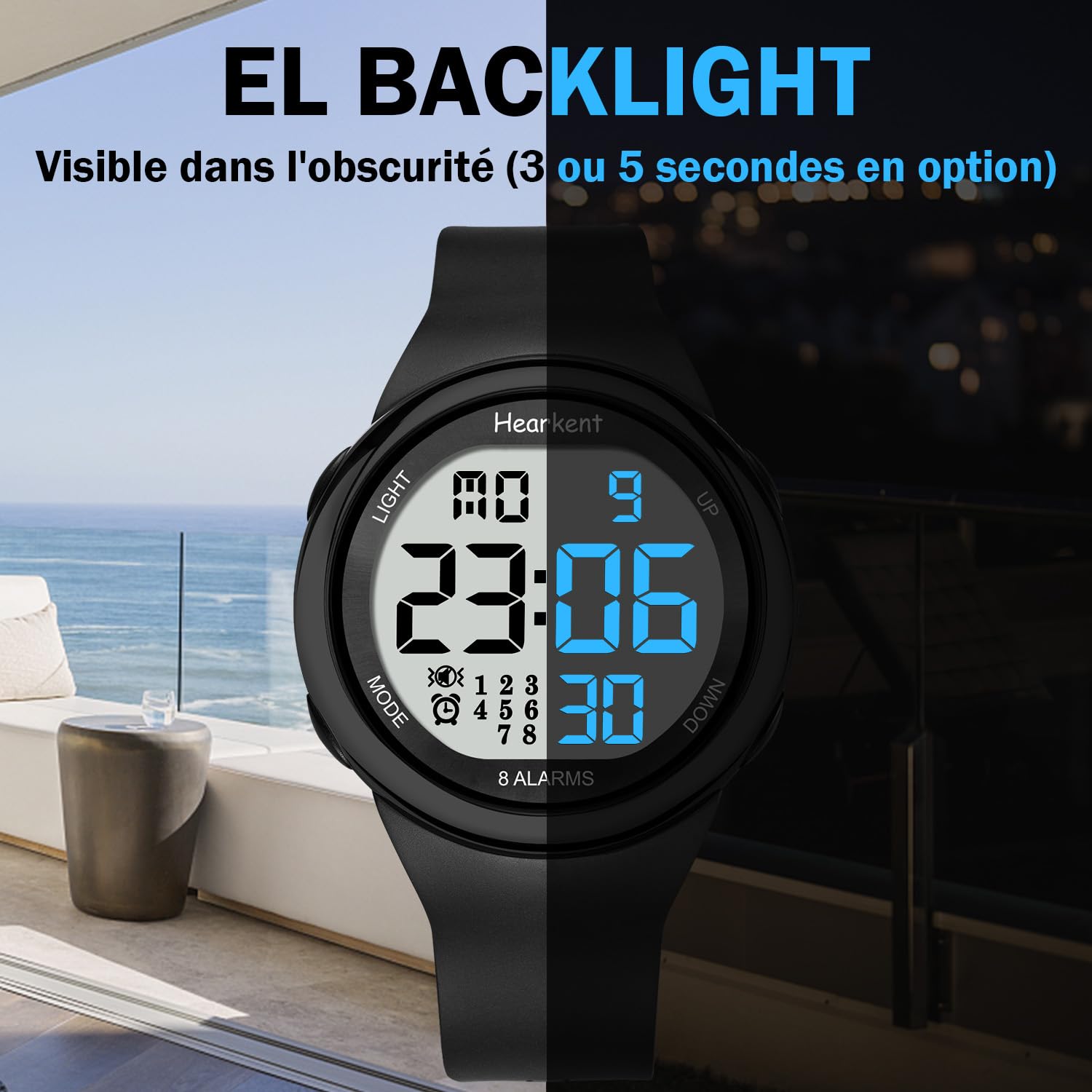 Hearkent 8 Alarmes Vibrantes Montre Rappel, Gros Chiffres | Montre Alarme Vibrante pour Rappels Médicaments, Travail, Sport, Sommei, 50M Étanche, EL Rétroéclairage, 12/24 Heures Format