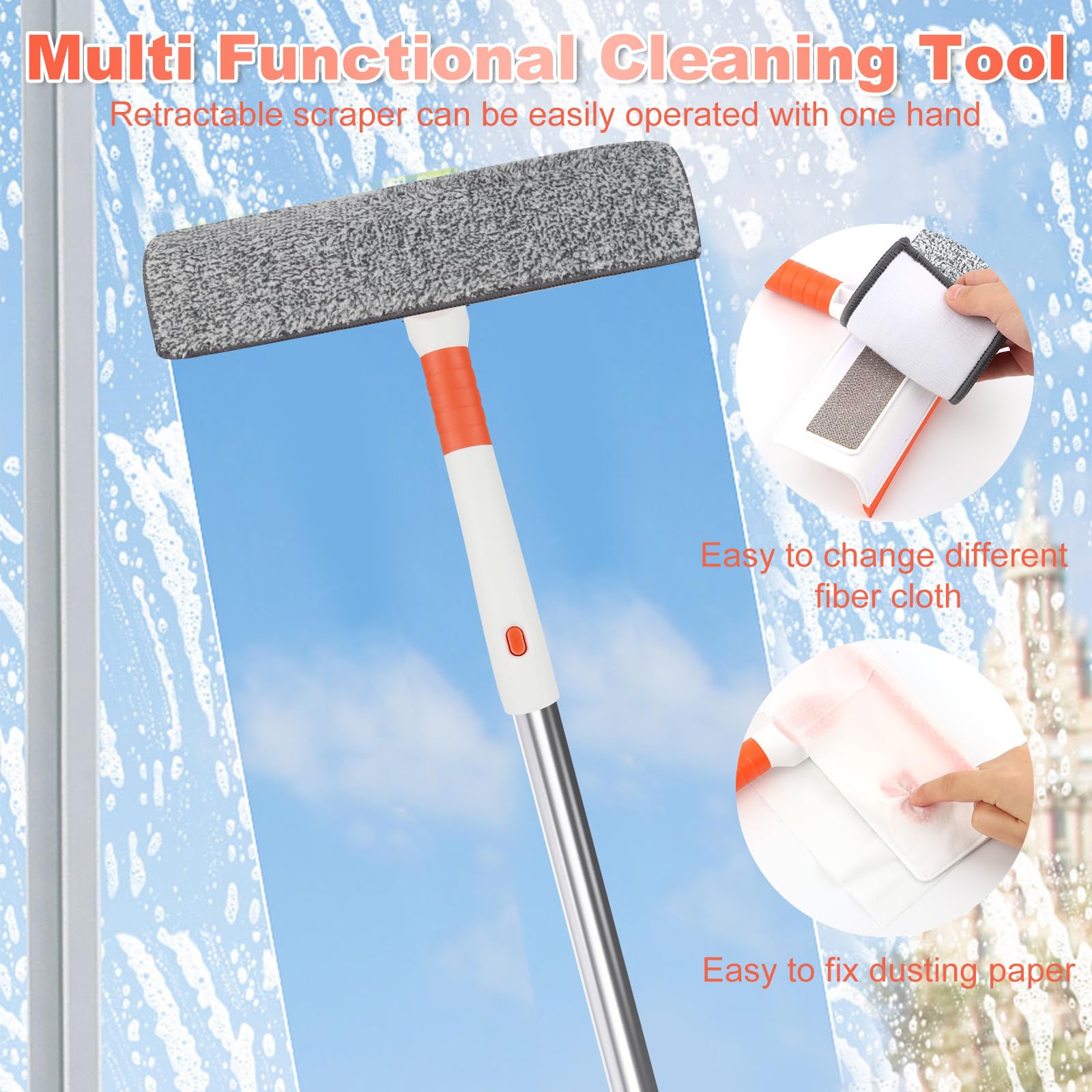 Kit de Nettoyage pour vitre Carivys Brosse de Lavage pour Voiture avec Manche Télescopique de 50 CM, Outil de Nettoyage pour Pare - Brise et Kit d'Essuie - Glace pour Voiture