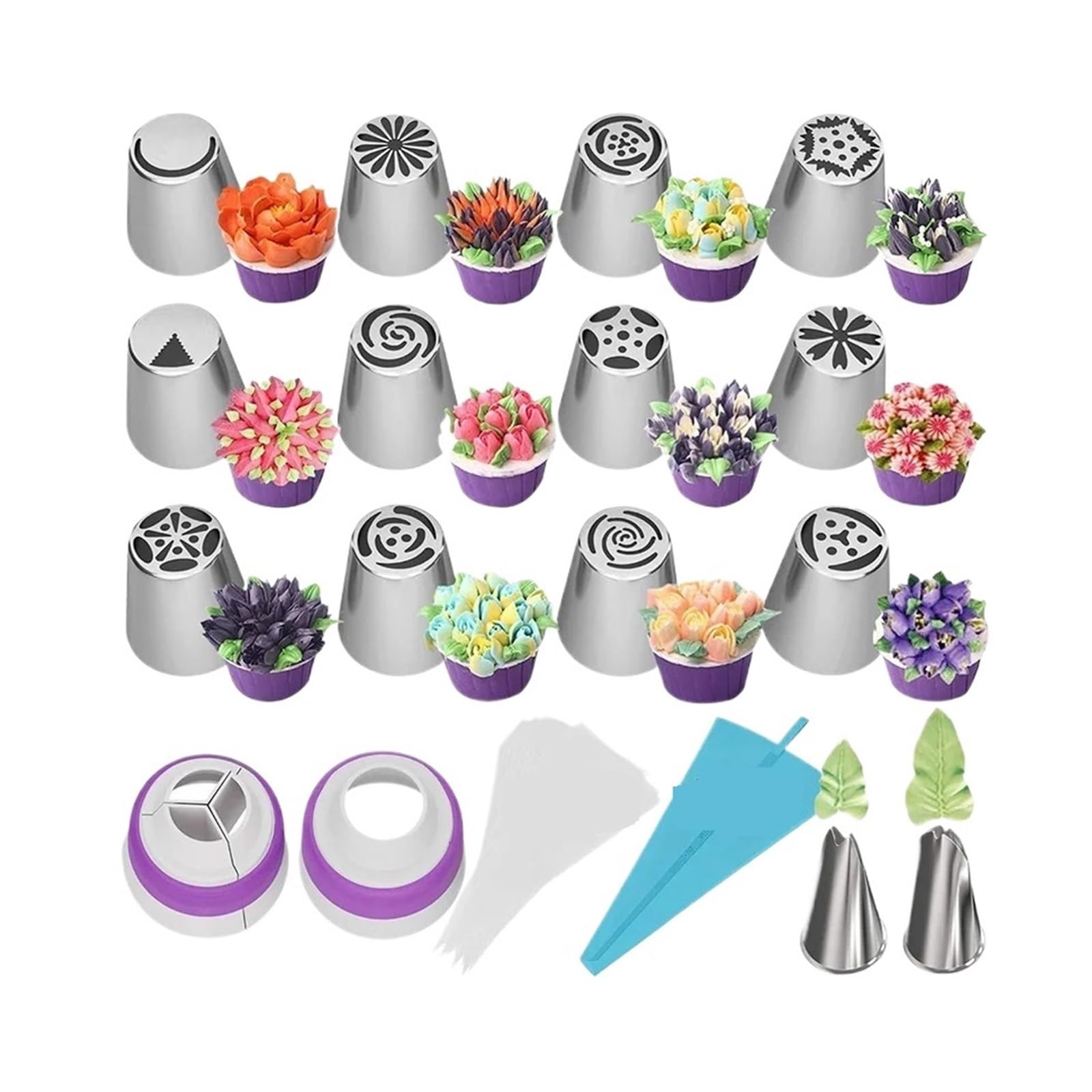 Set de herramientas for decorar pasteles con boquillas, puntas for fondant, clavos for y mangas pasteleras for hornear cupcakes galletas - Kit postres casero para decoración de pasteles(27 pcs)