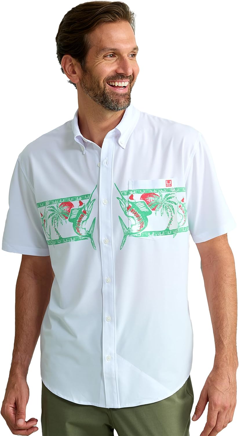 HUK Mens Kona Solid Short Sleeve Fishing Button Down Shirt for Men, Fresh Salmon, 3X-Large