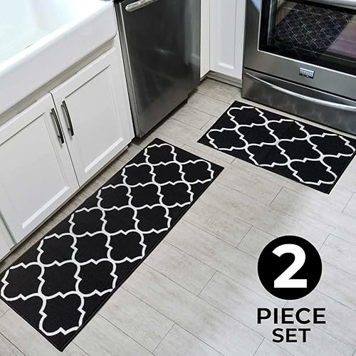 Miniatura 16 de Juego de 2 alfombras y tapetes de cocina grises [2 piezas] tapetes de cocina de nailon antideslizantes lavables a máquina para piso, cocina, baño