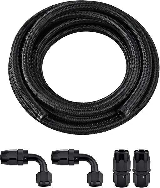 EVIL ENERGY 16AN Fuel Line Kit, 16AN Hose Nylon Braided Fuel Line Hose Fitting Kit CPE Fuel Hose 5FT Black