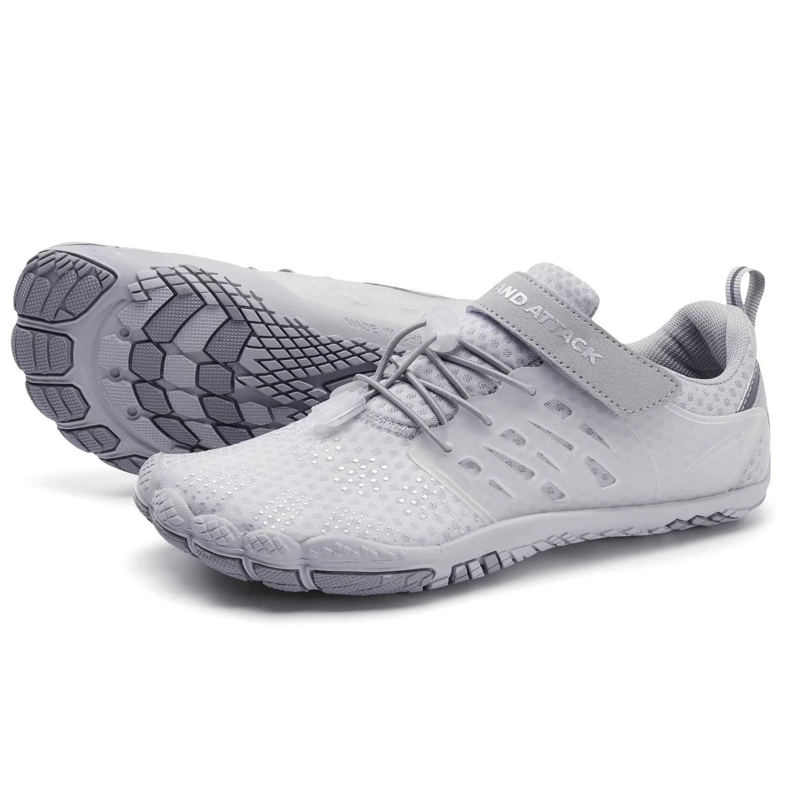 Grand Attack Barefoot Shoes Women,Wide Toe Box Minimalist Zero Drop Walking Shoes Lightweight Cross Training Trail Running Wrestling Weightlifting Fitness Rock Climbing Gym Sneakers Light Grey Size 8